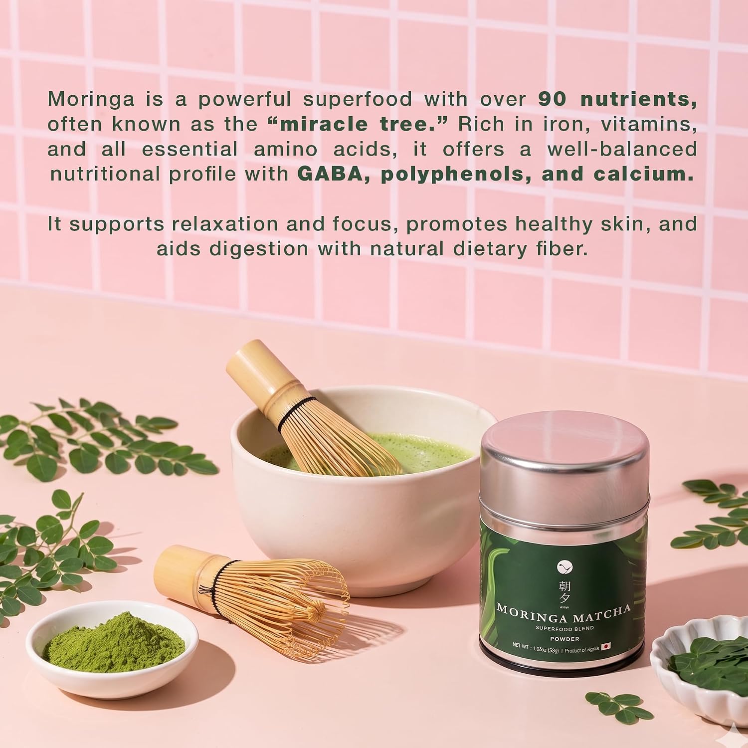 Asayu Japan Poudre de Matcha au Moringa, Mélange Naturel de Superaliments, Thé Matcha Fabriqué au Japon (Boîte de 30 g) - Image 5