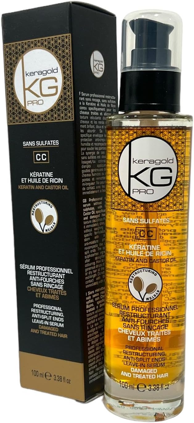 Keragold KG Pro Trio Capillaire Keratin & Castor Oil - Shampoo 500ml, Mask 500ml, Serum 100ml - Sulfate Free Routine for Treated, Damaged, Dry, Frizz & Shine Hair - Image 10