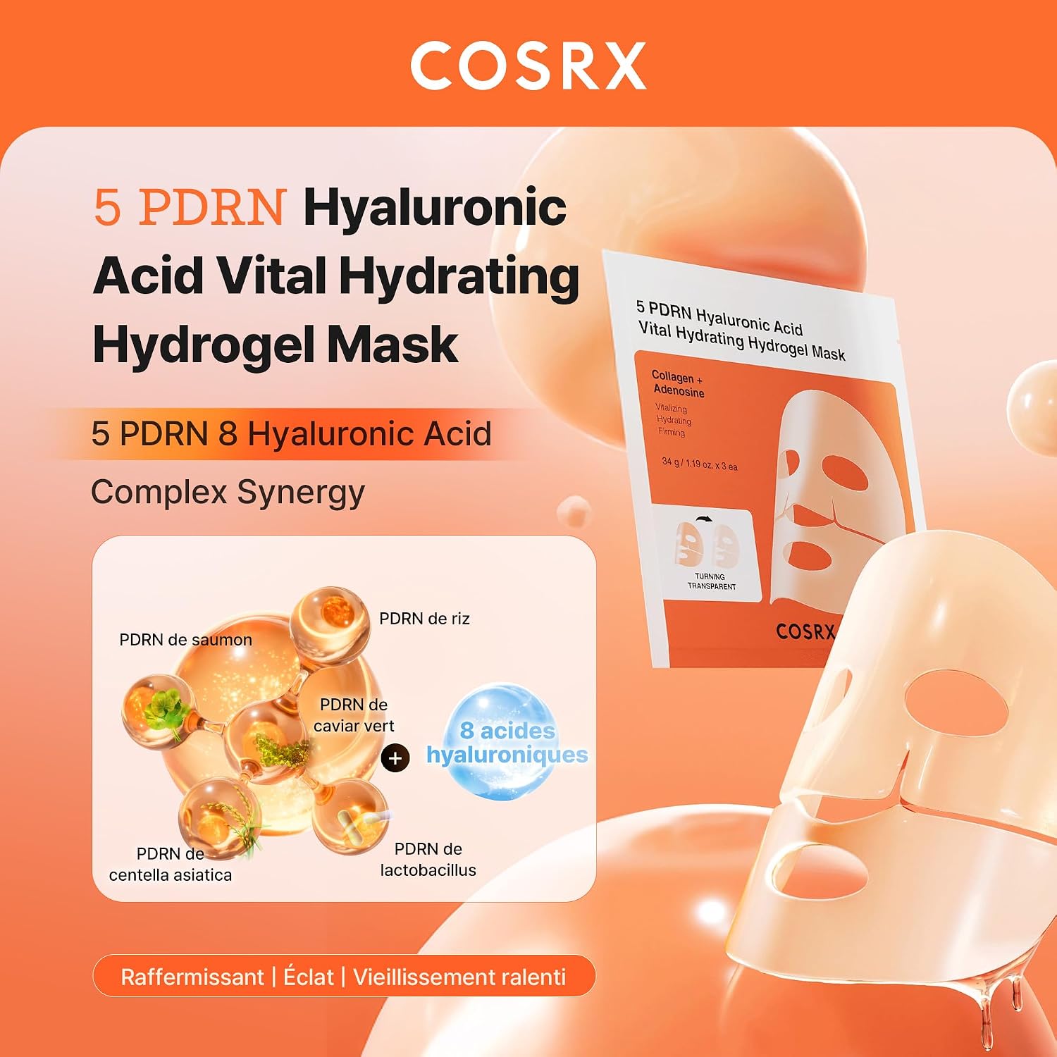 COSRX 5 PDRN Hyalruronic Acid Vital Hydrating Hydrogel Mask 3EA for the Face, with 5 PDRN and 8 Hyaluronic Acids, Night Hydrogel Mask for Luminous Skin, Korean Skincare - Image 3