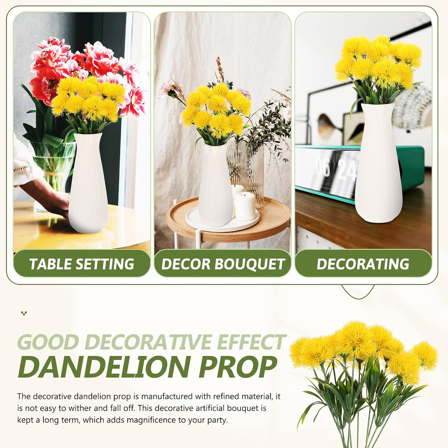 10 Pcs Artificial Dandelion Dandelion Flowers Plastic Artificial Dandelion Flower Table Decoration Green Vintage Decor - Image 4
