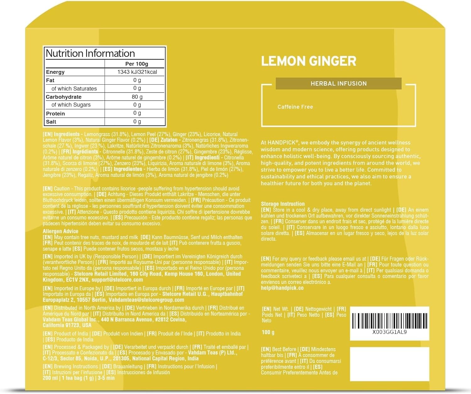 HANDPICK The Ginger Lemon - 100 Eco-Friendly Sachets | Coffee Free & Non-GMO - The Lemon Ginger 100% Pure - Image 3