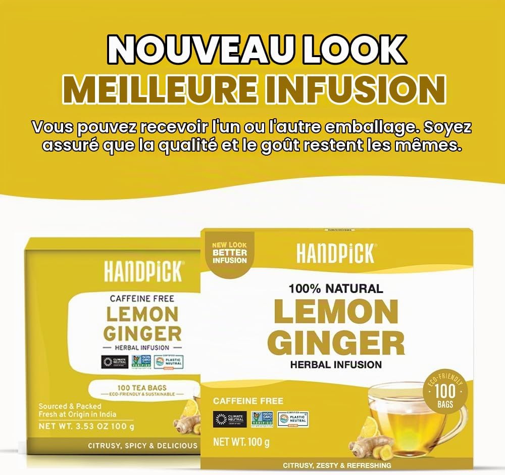 HANDPICK The Ginger Lemon - 100 Eco-Friendly Sachets | Coffee Free & Non-GMO - The Lemon Ginger 100% Pure - Image 4