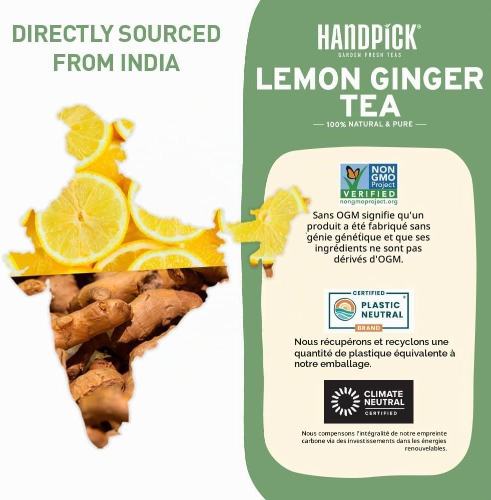 HANDPICK The Ginger Lemon - 100 Eco-Friendly Sachets | Coffee Free & Non-GMO - The Lemon Ginger 100% Pure - Image 6