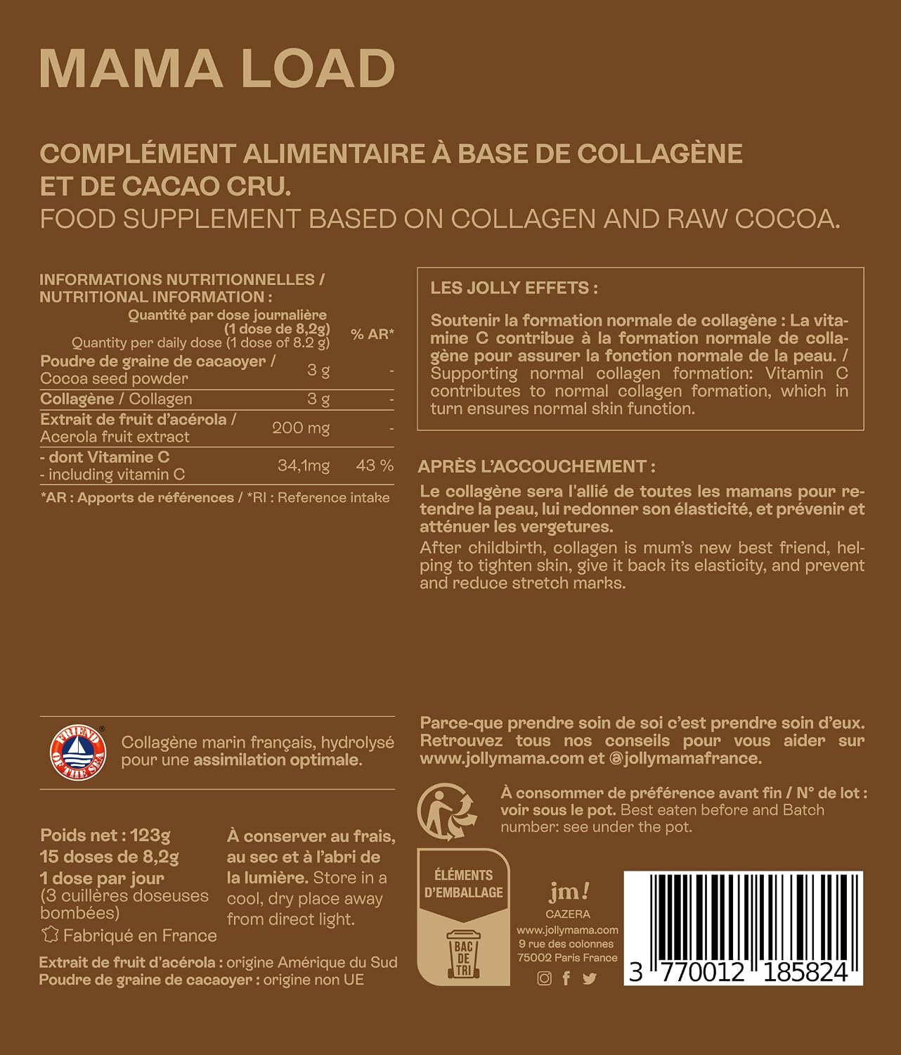 Jolly mama! Mama Load | Drinking Powder, Cocoa Marine Collagen | Vitamin C Enriched | Skin & Cartilage | Gluten Free | Pregnancy & Breastfeeding Compatible | Made in France | 112g Jar - Image 10