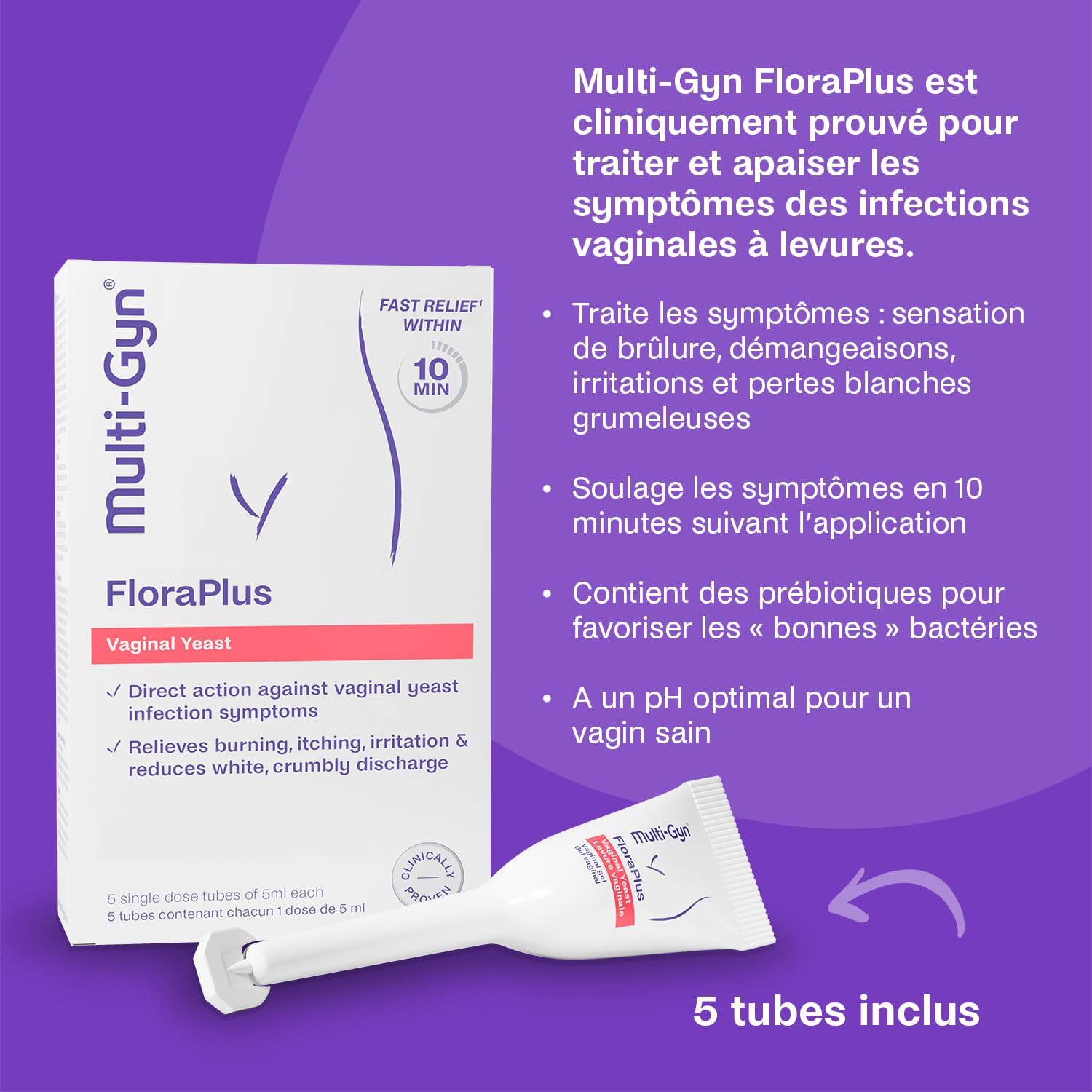 Multi-Gyn FloraPlus - Treats Thrush Symptoms - Clinically Proven - Fast Relief in 10 Minutes - With Prebiotics & Lactic Acid - 5 Single Dose Tubes - Image 5
