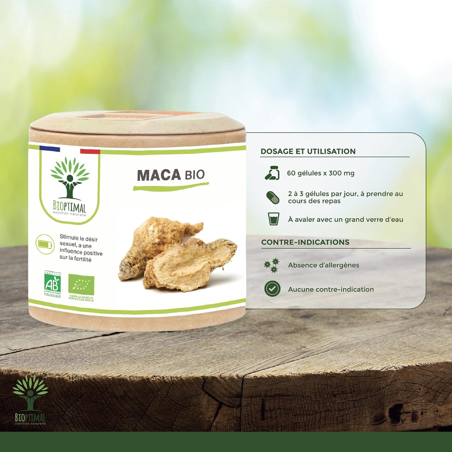 Organic Maca - Bioptimal Food Supplement - Superfood - Maca Powder Peru - 300 mg Capsule - Sexuality Energy Aphrodisiac Fertility - Packaged in France - Ecocert Certified - 60 Capsules - Image 4
