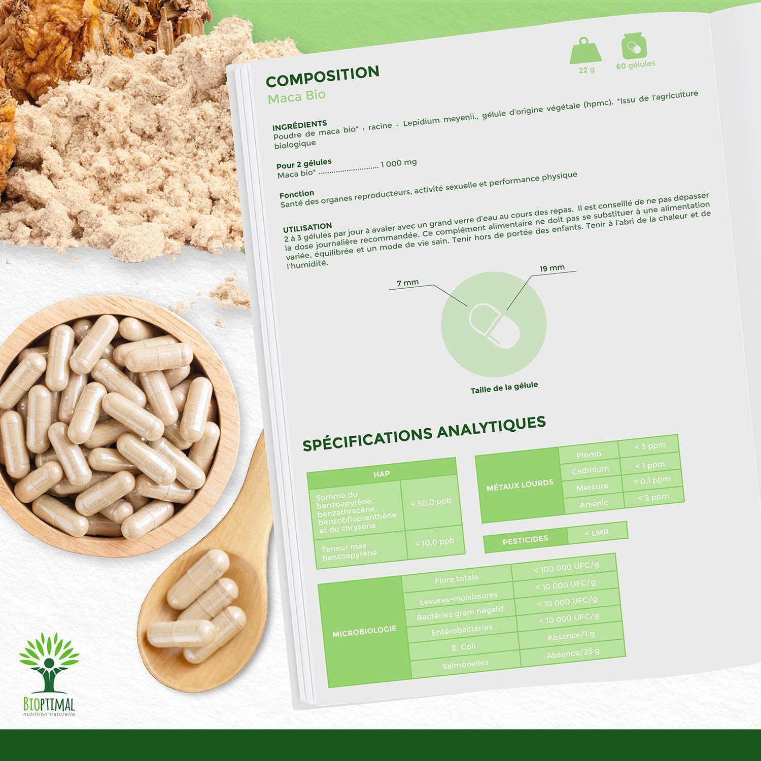 Organic Maca - Bioptimal Food Supplement - Superfood - Maca Powder Peru - 300 mg Capsule - Sexuality Energy Aphrodisiac Fertility - Packaged in France - Ecocert Certified - 60 Capsules - Image 7