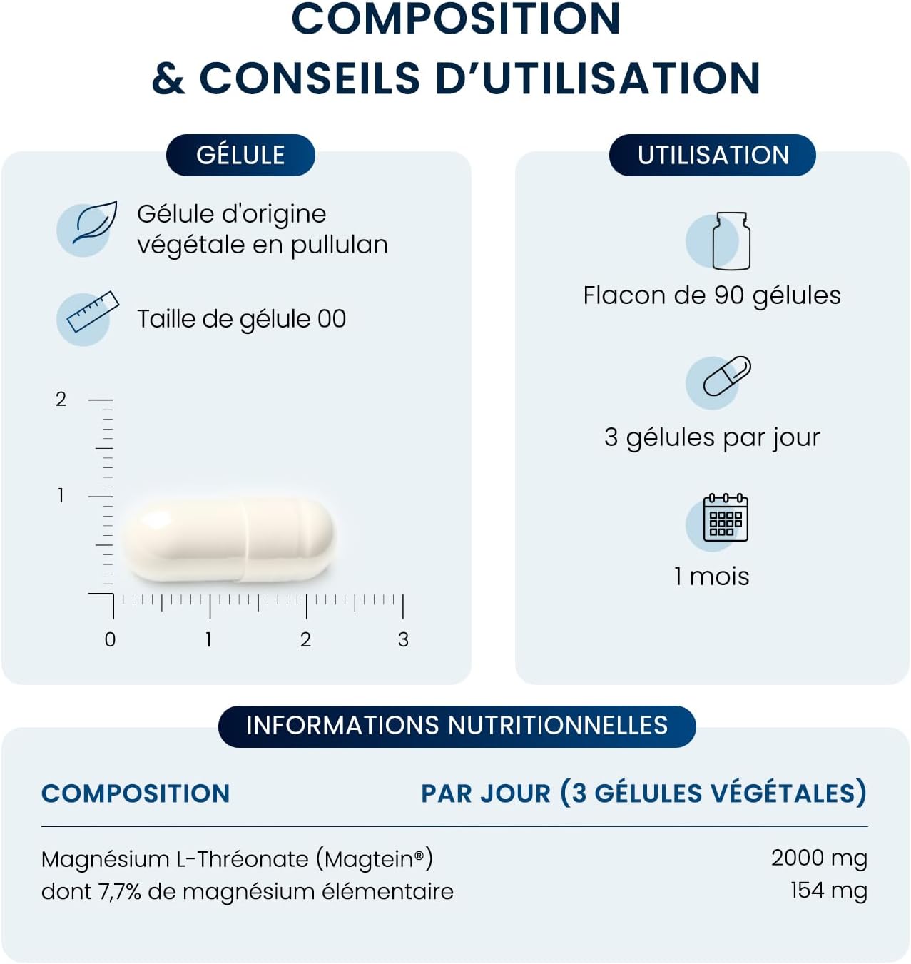 Magnesium L-Threonate Magtein - Memory, Concentration, Cognitive Function, Fatigue - High Cerebral Assimilation - Patented Formula - 667 mg - 90 Capsules (1 Month) - Made in France Dynveo - Image 7