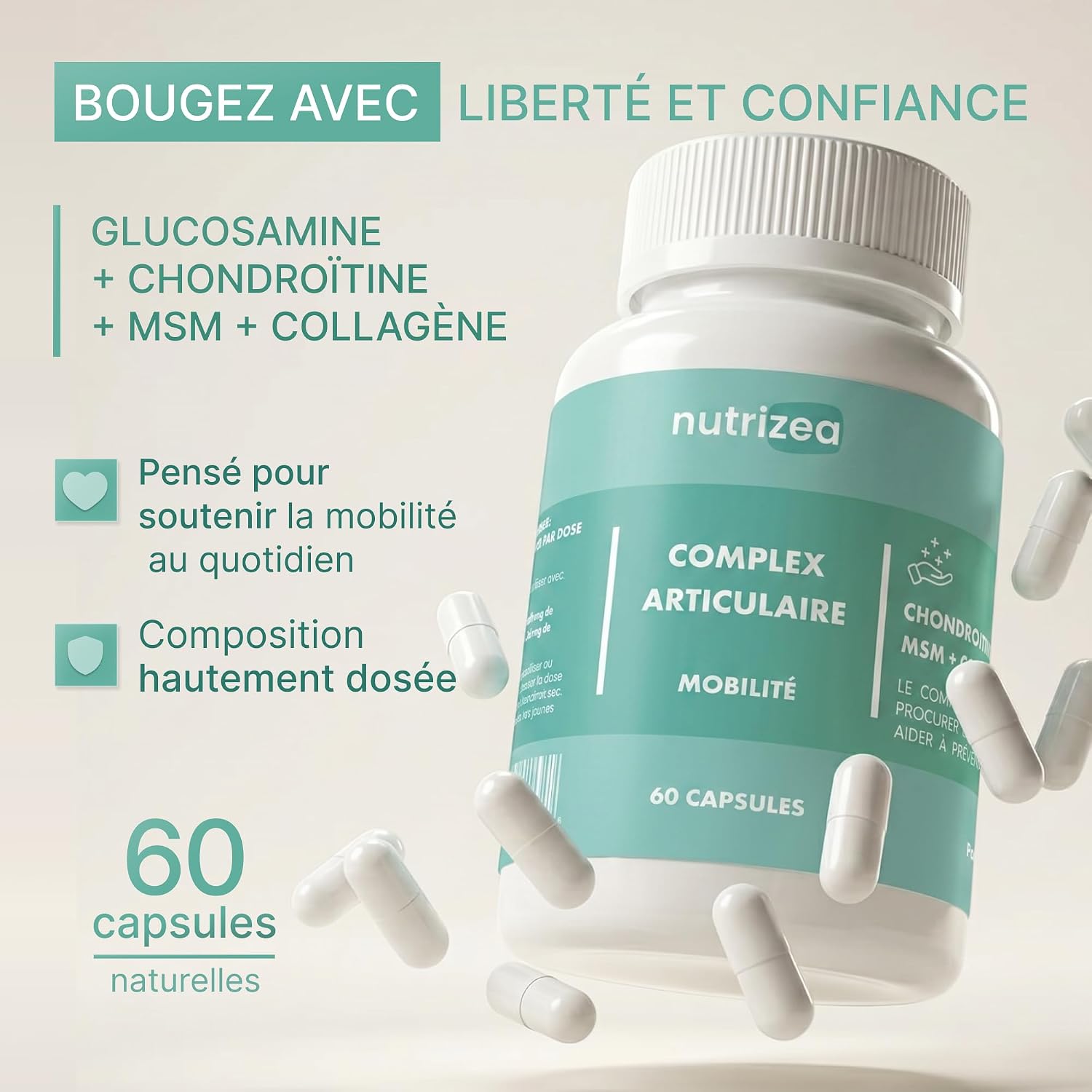 Joint Complex Mobility 1700 mg With Glucosamine + Chondroitin + MSM + Collagen - Joint Relief - Complete Formula - 60 Natural Capsules - Image 3