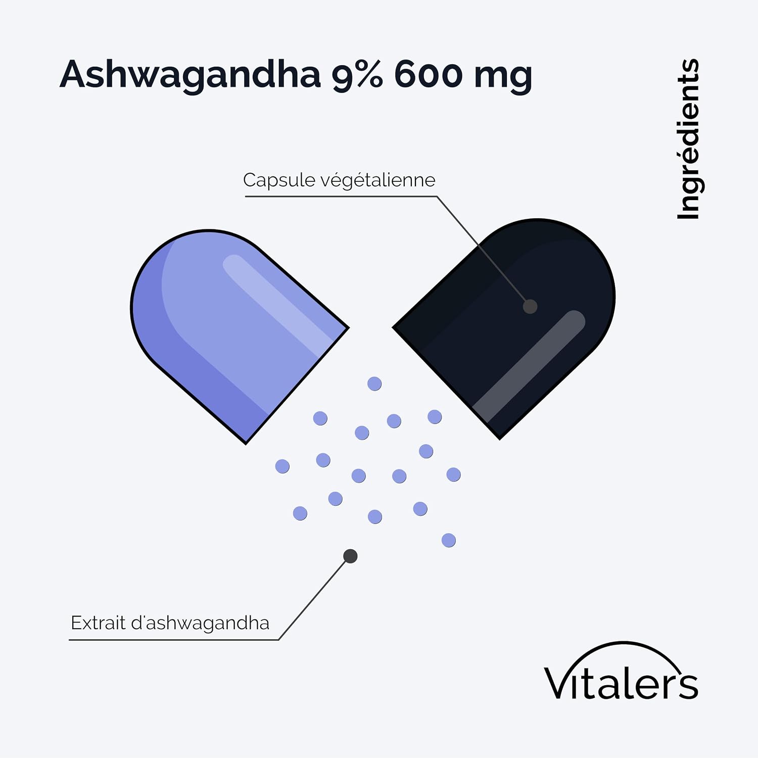 Ashwagandha 9% 600mg Vitaler's - 60 Capsules, Vegan, 2 Months Supplement, No Preservatives, Pure Composition - Image 3
