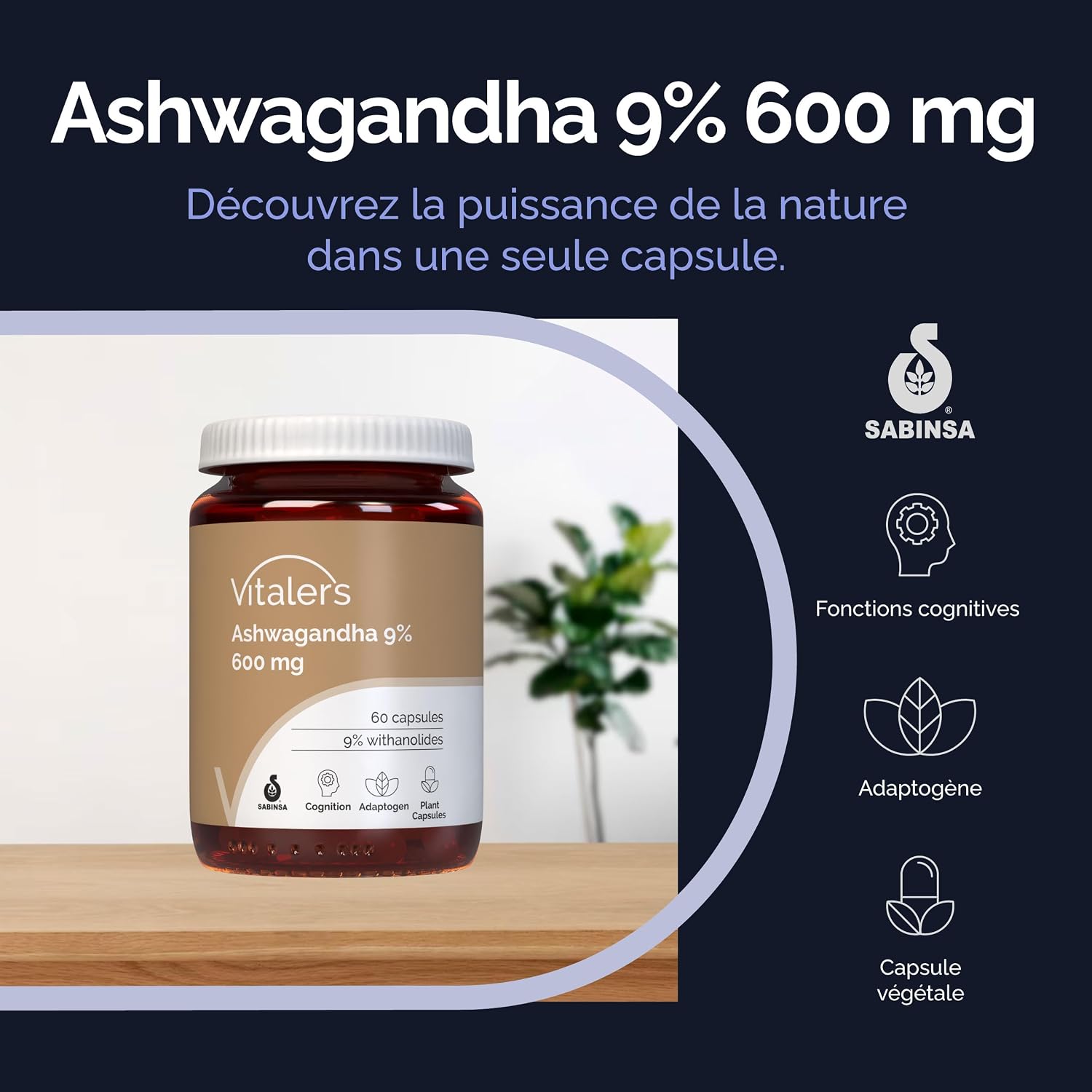 Ashwagandha 9% 600mg Vitaler's - 60 Capsules, Vegan, 2 Months Supplement, No Preservatives, Pure Composition - Image 4