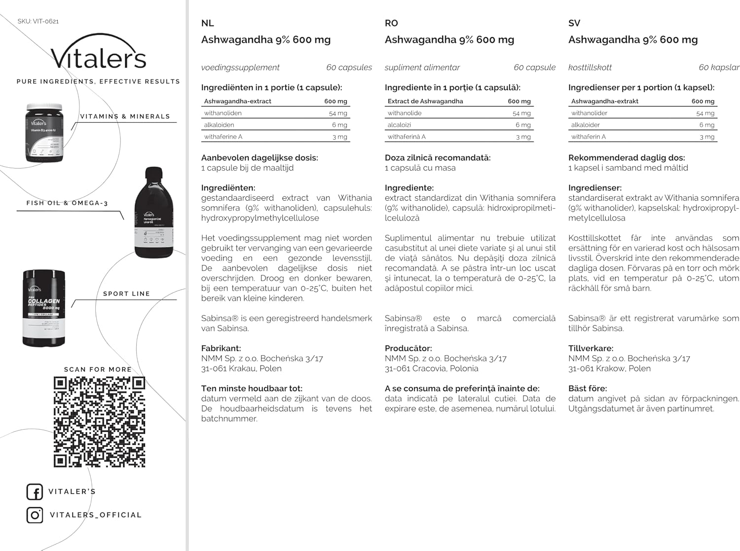 Ashwagandha 9% 600mg Vitaler's - 60 Capsules, Vegan, 2 Months Supplement, No Preservatives, Pure Composition - Image 11