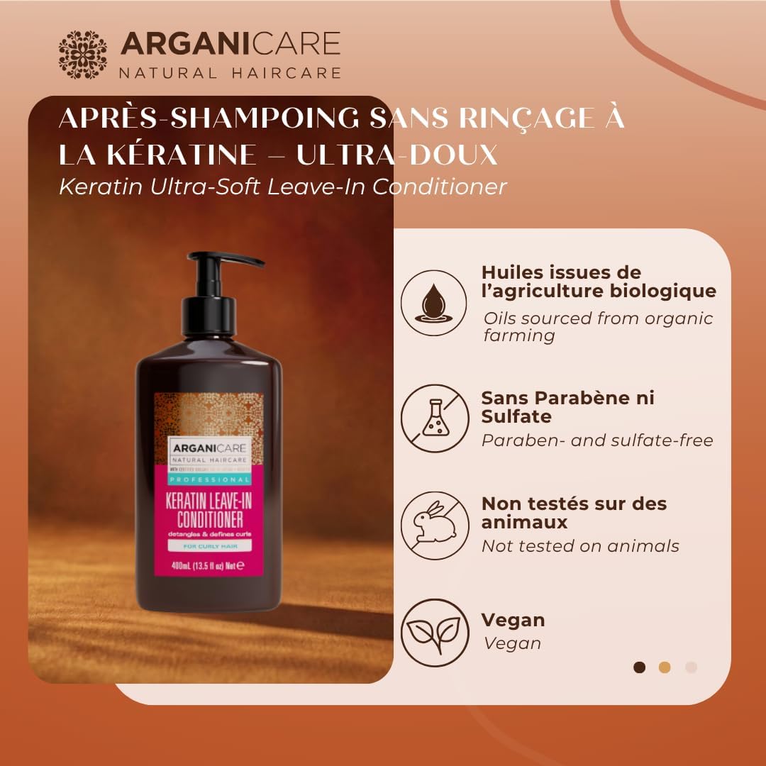 ARGANICARE | Keratin Leave-In Treatment | Nourishing and Moisturizing Leave-In Cream | Redefines and Disciplines Curly to Curly Hair | Anti-Frizz and Protection | 400 ml - Image 3