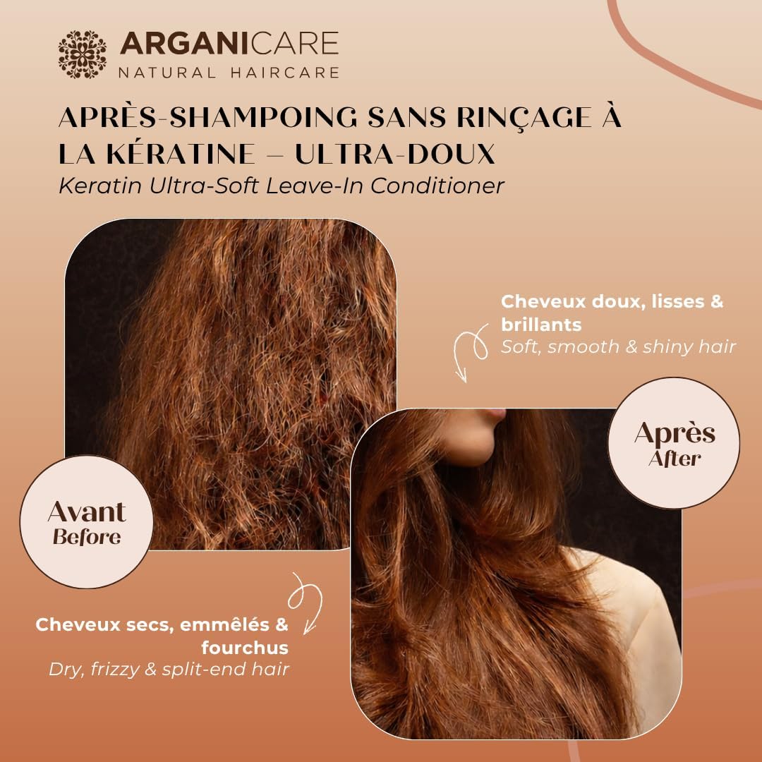 ARGANICARE | Keratin Leave-In Treatment | Nourishing and Moisturizing Leave-In Cream | Redefines and Disciplines Curly to Curly Hair | Anti-Frizz and Protection | 400 ml - Image 4