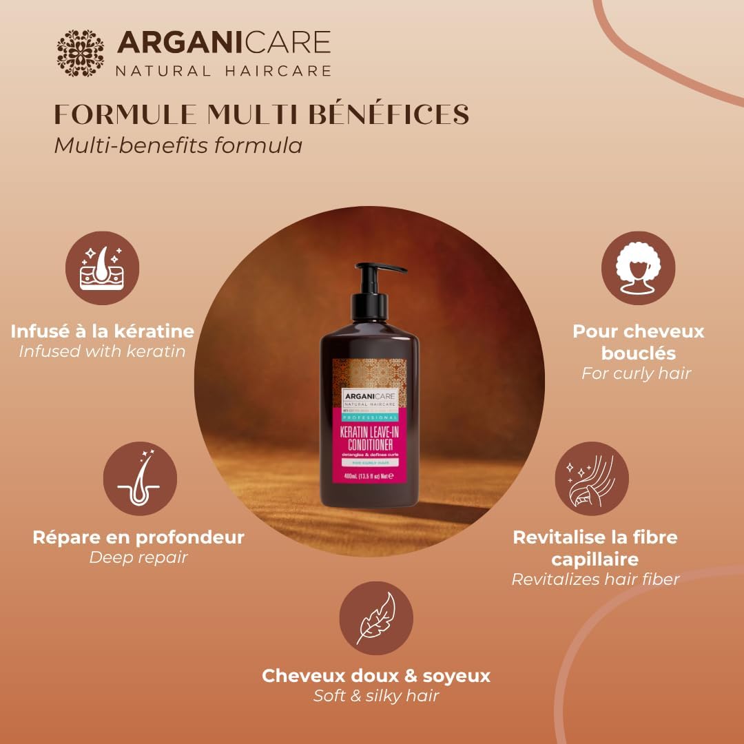 ARGANICARE | Keratin Leave-In Treatment | Nourishing and Moisturizing Leave-In Cream | Redefines and Disciplines Curly to Curly Hair | Anti-Frizz and Protection | 400 ml - Image 5