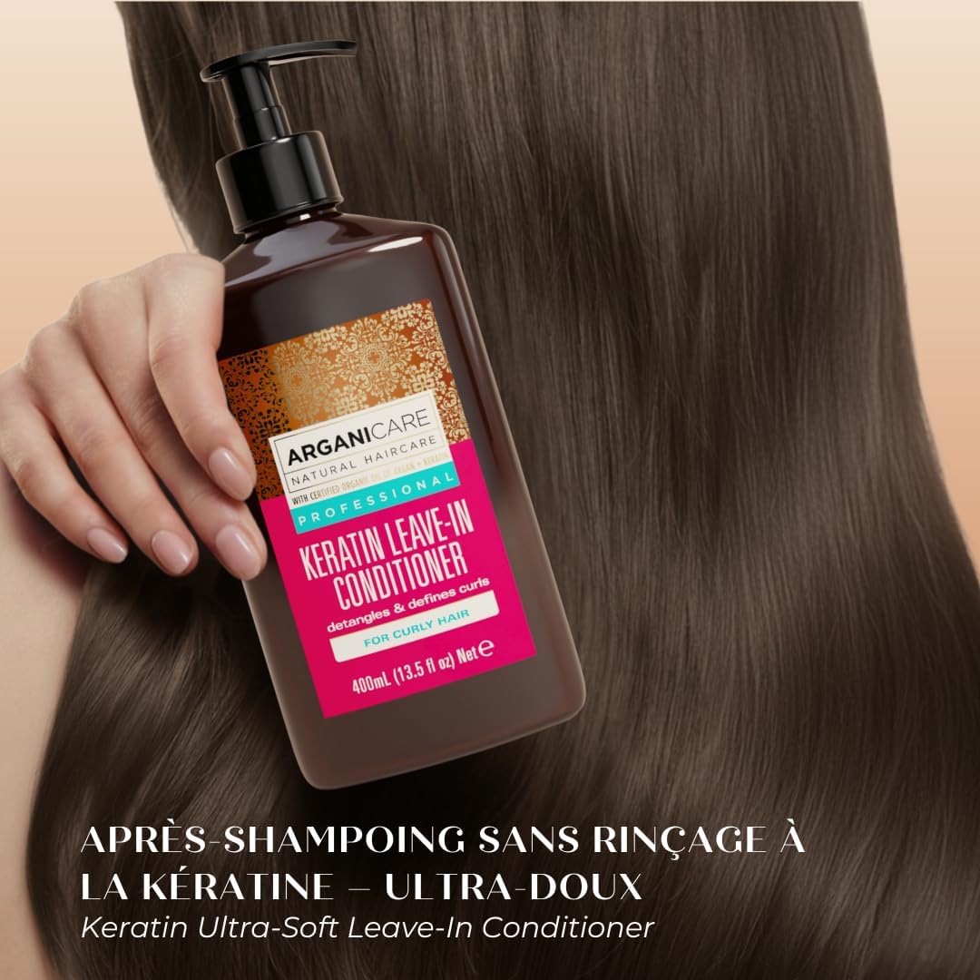 ARGANICARE | Keratin Leave-In Treatment | Nourishing and Moisturizing Leave-In Cream | Redefines and Disciplines Curly to Curly Hair | Anti-Frizz and Protection | 400 ml - Image 6
