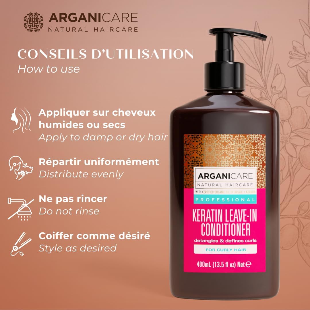 ARGANICARE | Keratin Leave-In Treatment | Nourishing and Moisturizing Leave-In Cream | Redefines and Disciplines Curly to Curly Hair | Anti-Frizz and Protection | 400 ml - Image 7
