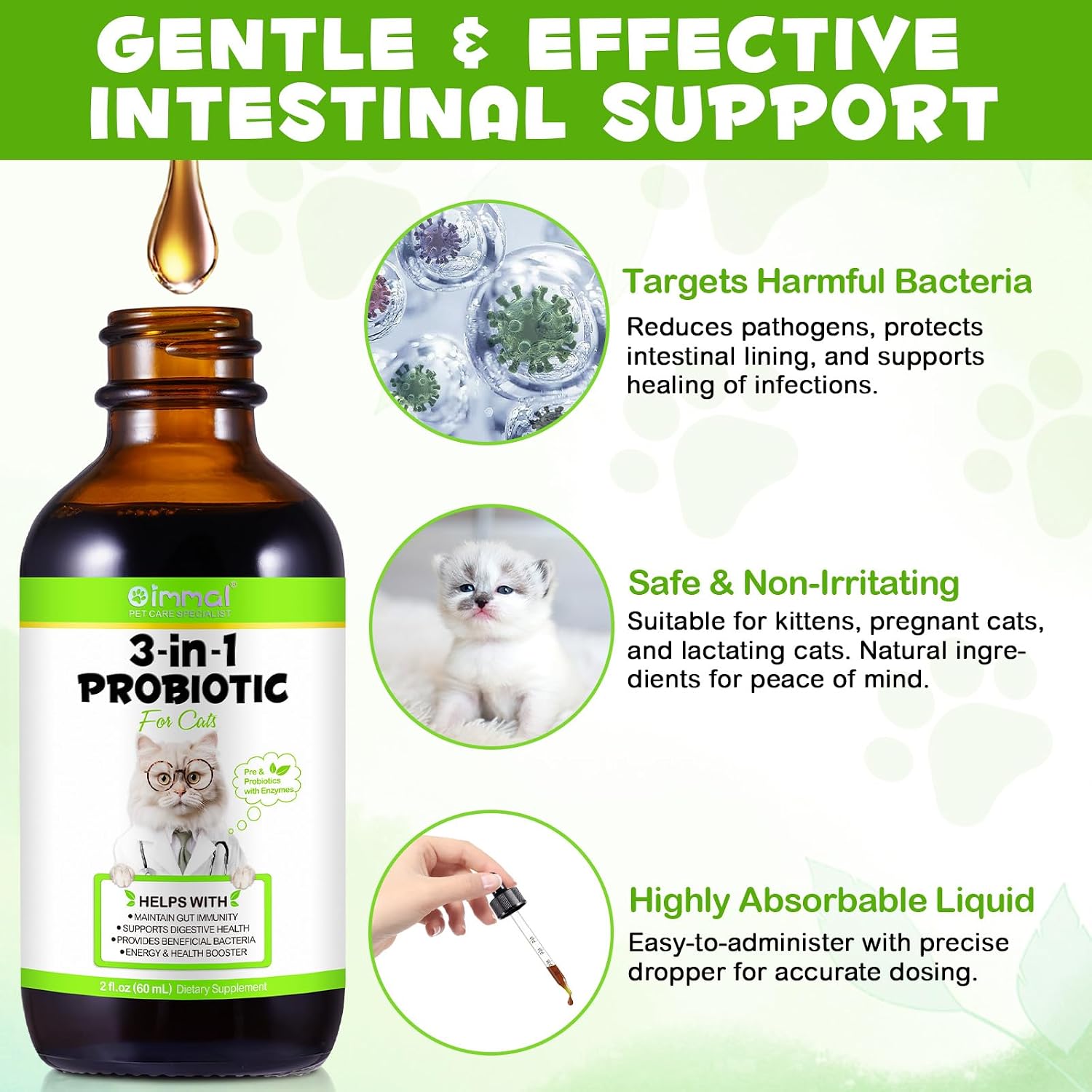 Cat Probiotic 60ml, Cat Probiotic Drops, to Support Gut Health, Strengthen the Immune System, Relieve Gastrointestinal Pain, Pre-and Probiotics with - Image 7