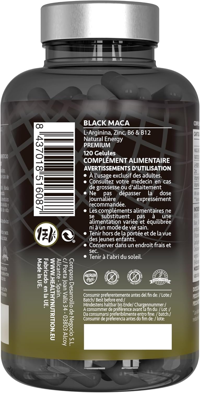 Black Maca Extra Strong 24000mg - 120 Capsules - Black Maca Extract 20:1 Improves Performance Men and Women Macca L-Arginine, Zinc, Vitamin B6 and B12 for Fighting Fatigue and Stress Oxidant - Image 4
