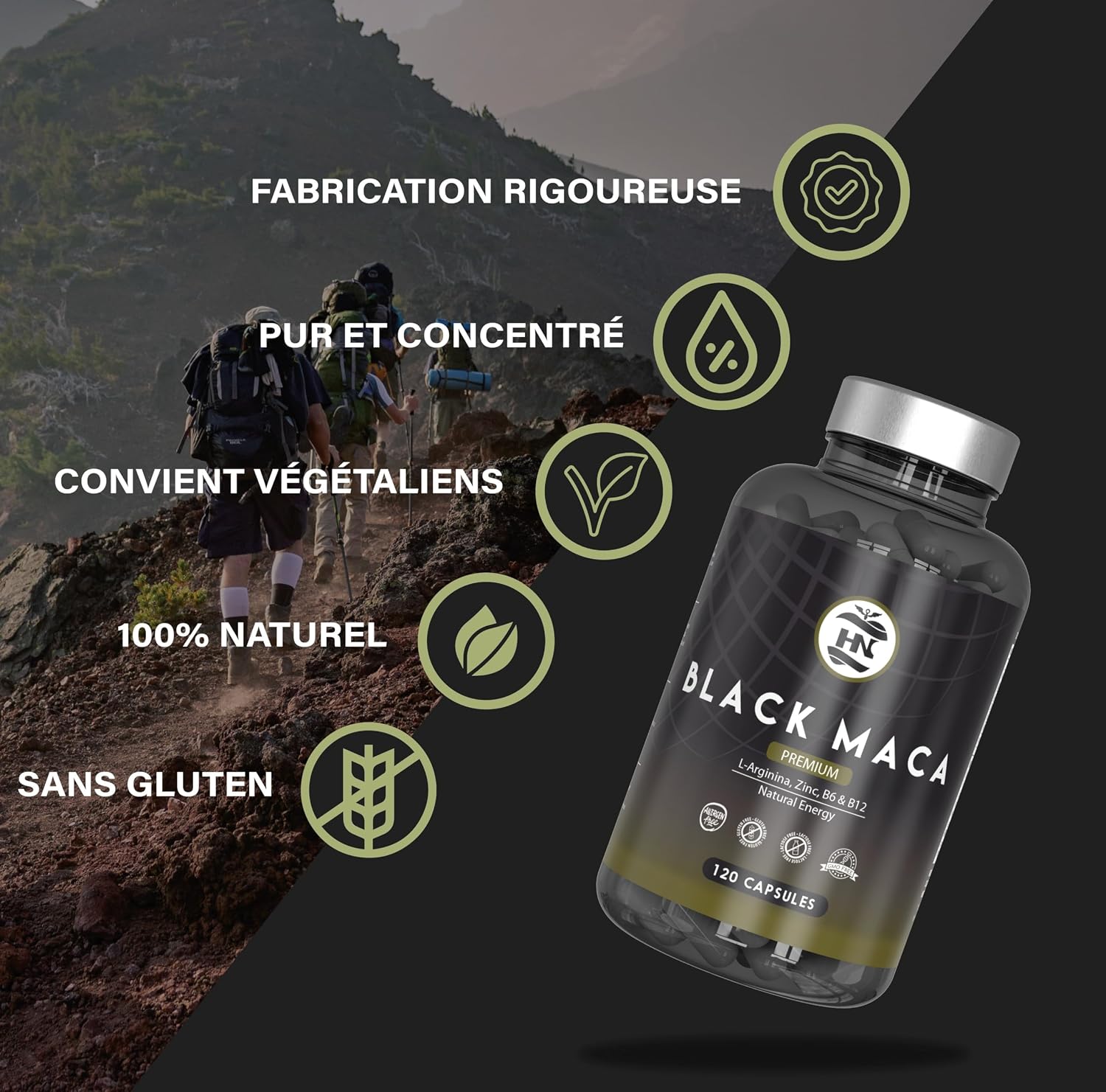 Black Maca Extra Strong 24000mg - 120 Capsules - Black Maca Extract 20:1 Improves Performance Men and Women Macca L-Arginine, Zinc, Vitamin B6 and B12 for Fighting Fatigue and Stress Oxidant - Image 6