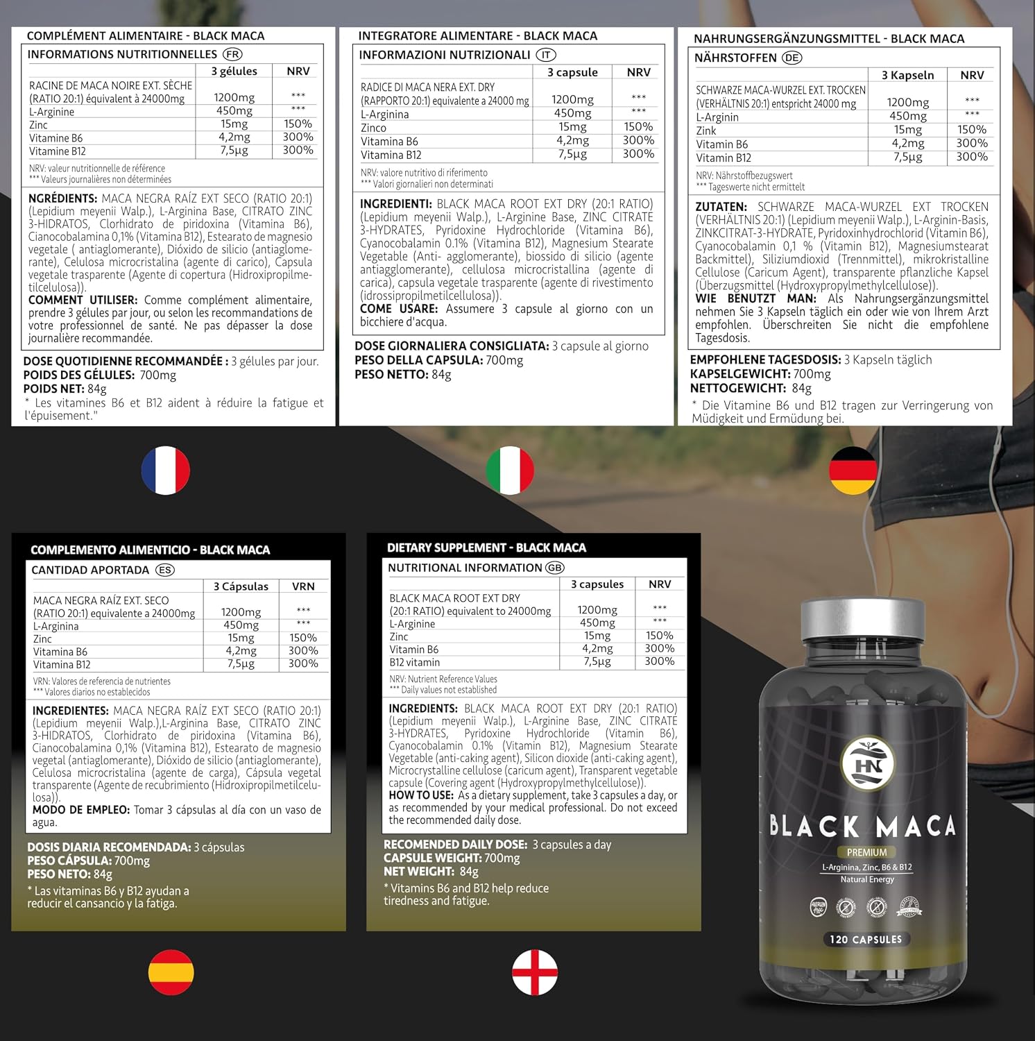 Black Maca Extra Strong 24000mg - 120 Capsules - Black Maca Extract 20:1 Improves Performance Men and Women Macca L-Arginine, Zinc, Vitamin B6 and B12 for Fighting Fatigue and Stress Oxidant - Image 10