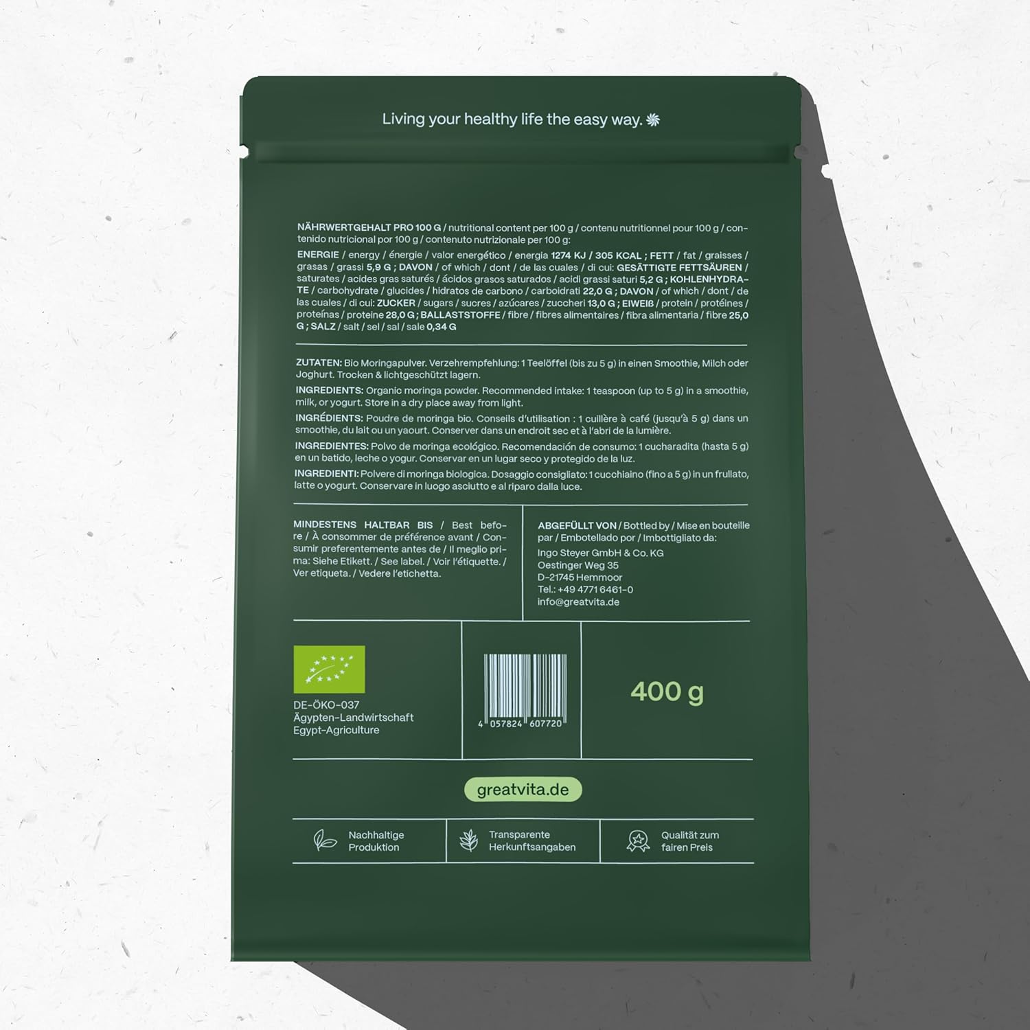 GreatVita Bio Moringa Powder 800 g No Additives - Image 4