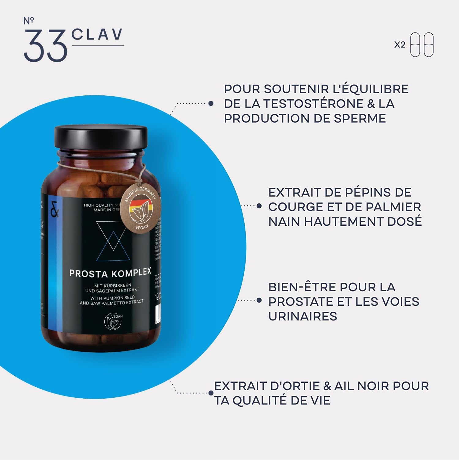 CLAV® N°33 Prosta Complex, with Dwarf Palm & Pomegranate, 120 Capsules - Image 6