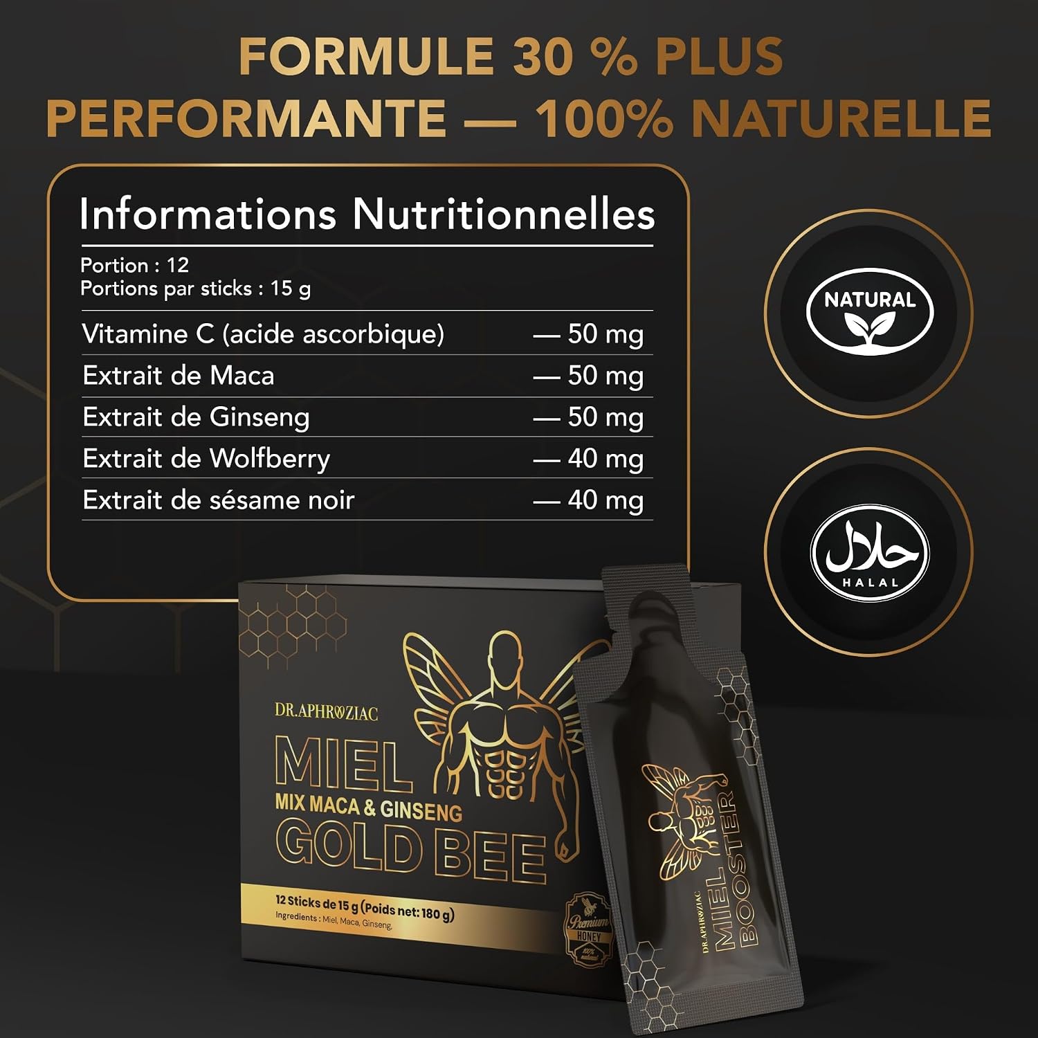 Honey by DR.APHROZIAC – 12 practical sticks of 15 g – Maca & Ginseng – Soft flavor, silky texture – An authentic and distinguished experience - Image 4