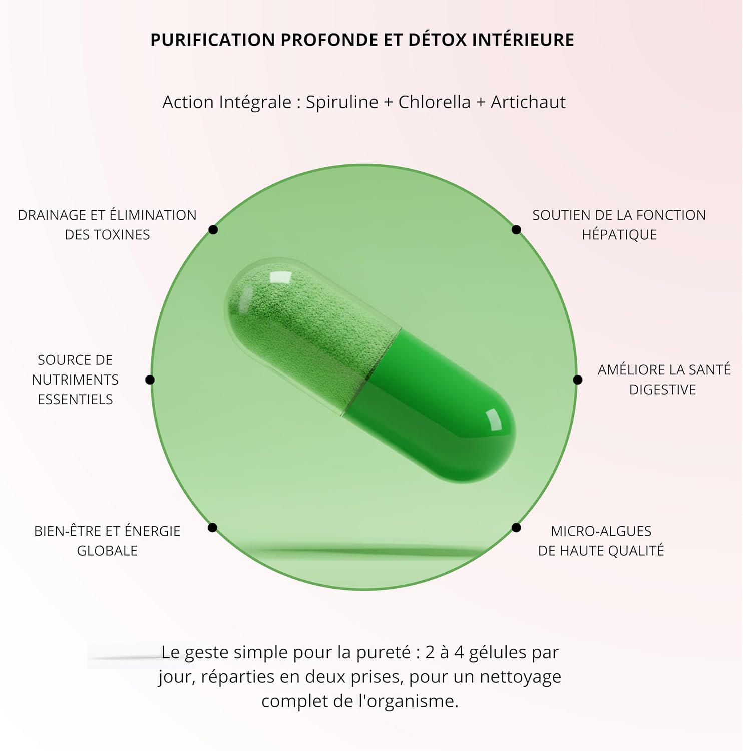 Detox Complex 120 Capsules: Spirulina 100 mg + Chlorella Algae 100mg + Calcium + Artichoke + Choline - Livona Beauty Dietary Supplement - Gluten Free and GMO Free | Vegan - Image 4