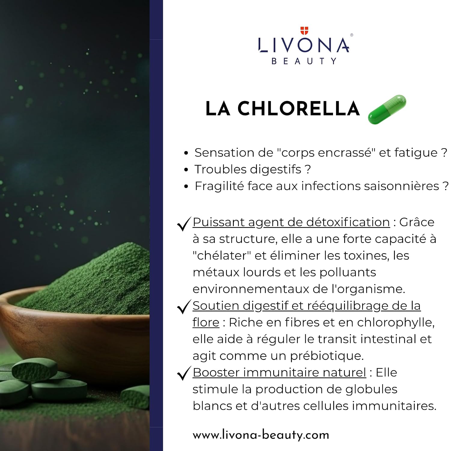 Detox Complex 120 Capsules: Spirulina 100 mg + Chlorella Algae 100mg + Calcium + Artichoke + Choline - Livona Beauty Dietary Supplement - Gluten Free and GMO Free | Vegan - Image 7