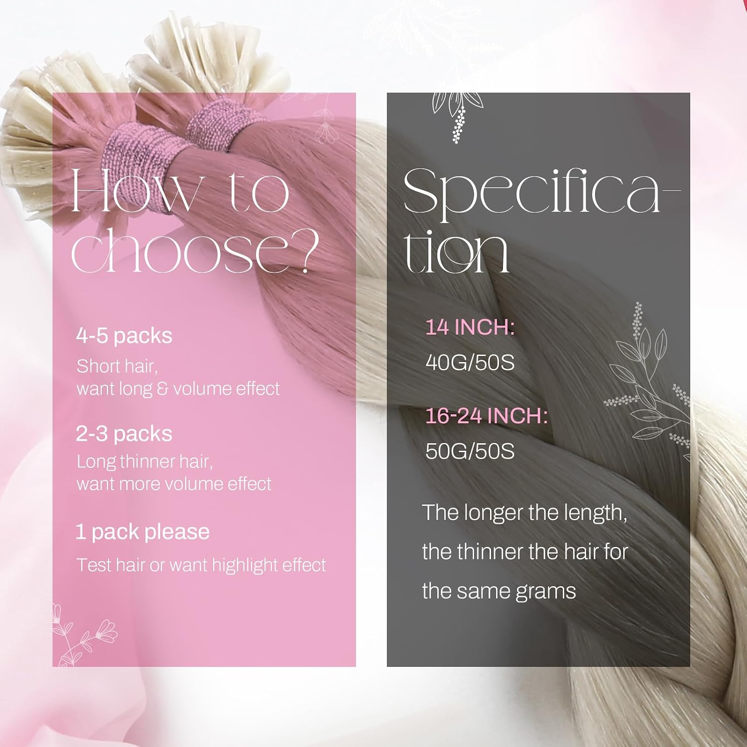Moresoo Natural Remy Human Hair Extensions Keratin White Blonde 40 cm - Image 4