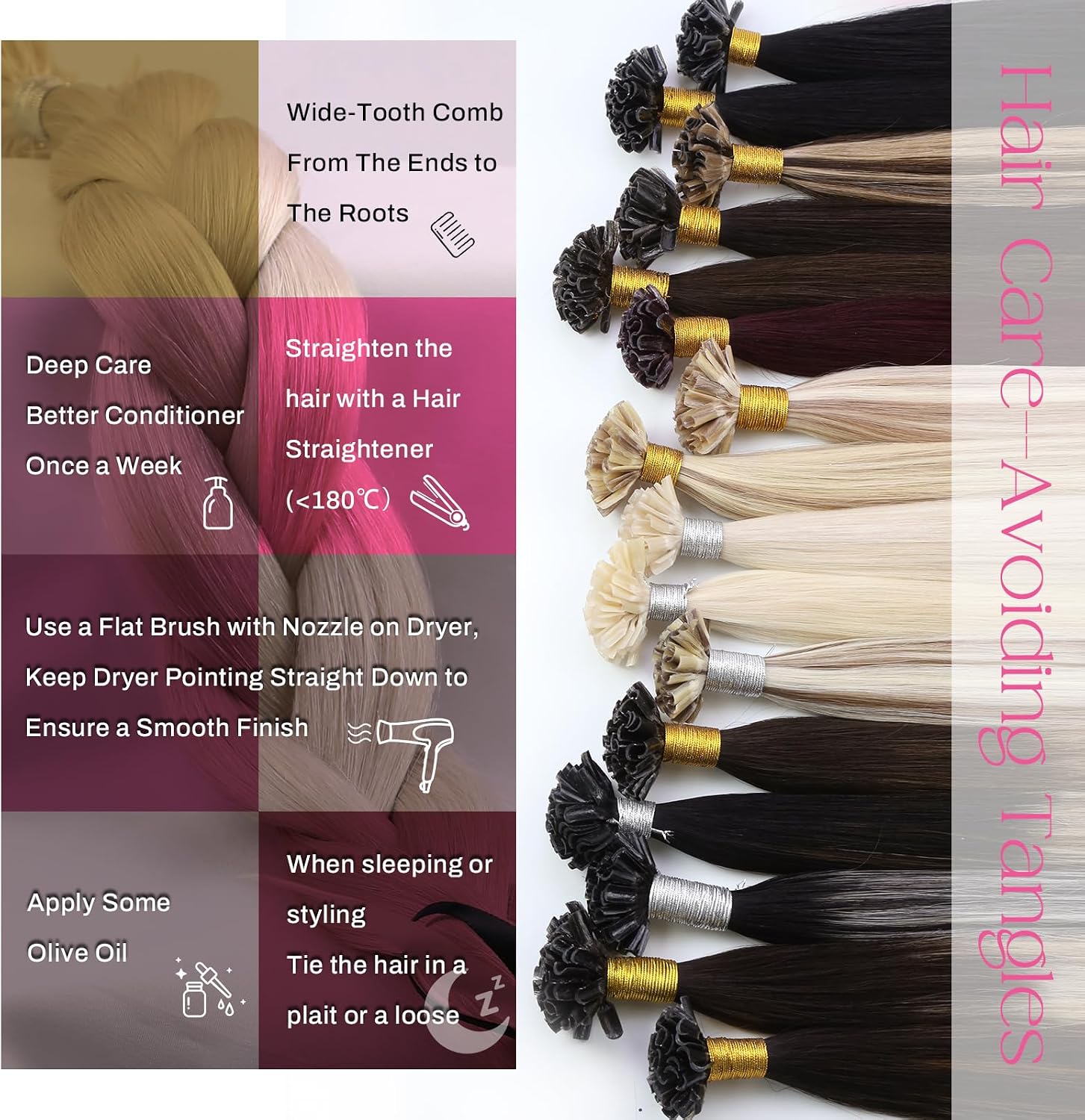 Moresoo Natural Remy Human Hair Extensions Keratin White Blonde 40 cm - Image 5