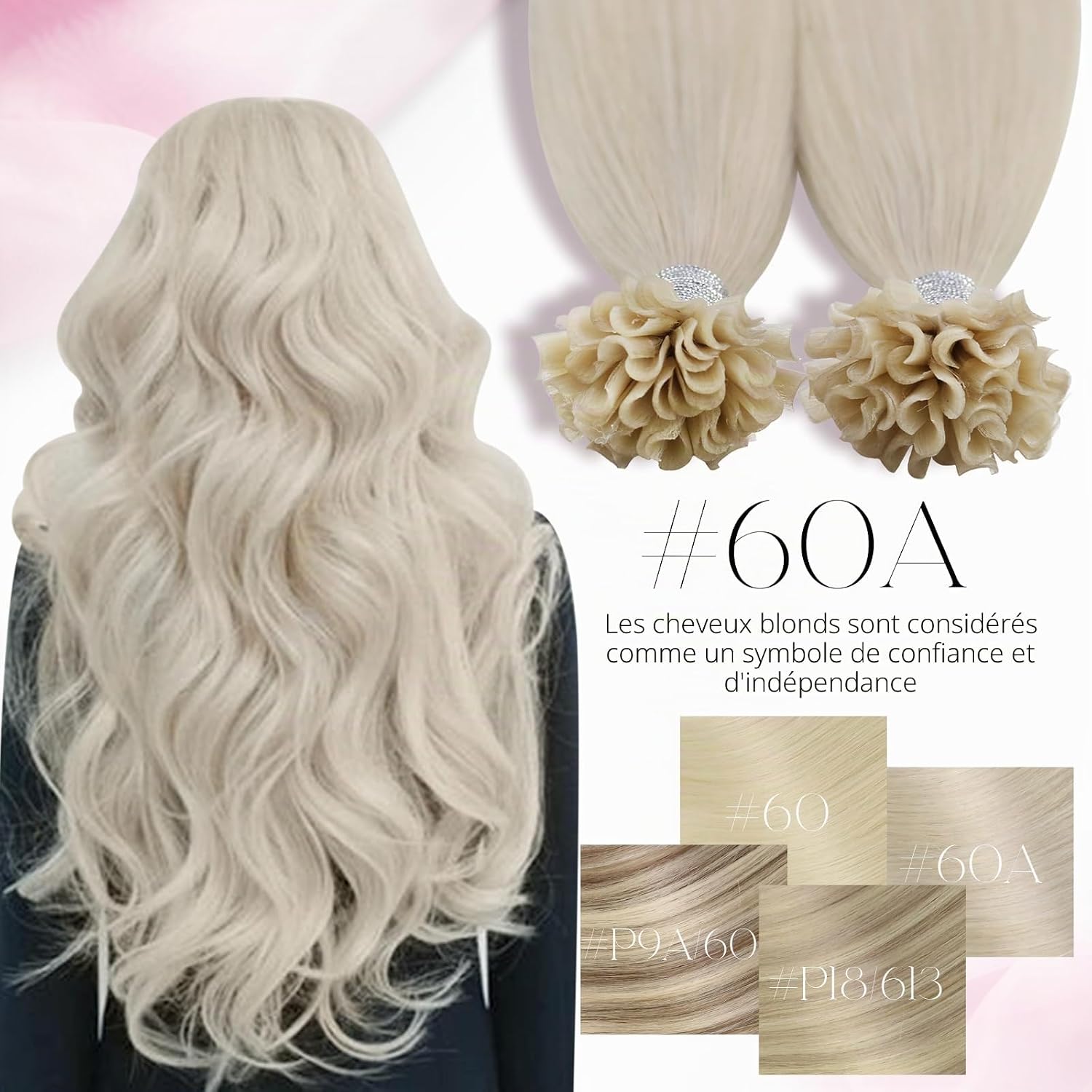 Moresoo Natural Remy Human Hair Extensions Keratin White Blonde 40 cm - Image 7