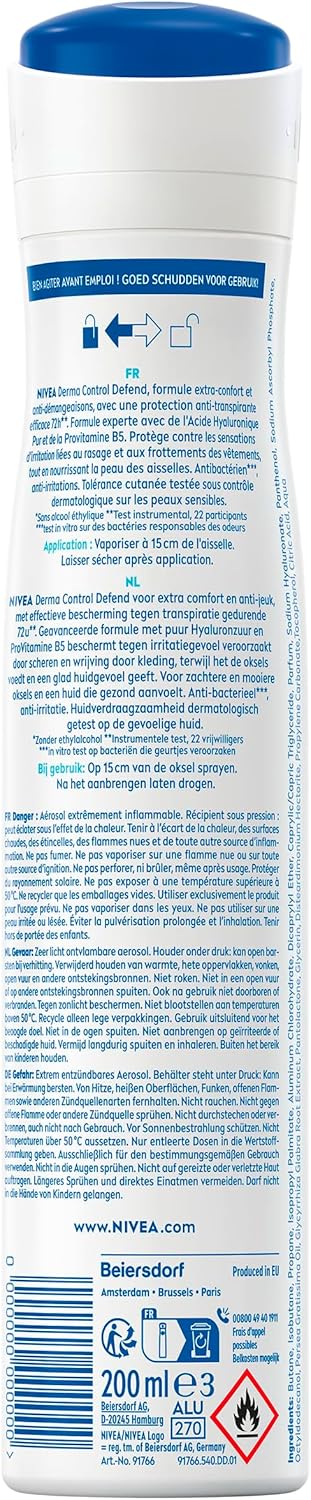 NIVEA - Derma Control Restore Feminine Atomizer - 72H Anti-Perspirant Deodorant - Anti-Irritation - Hyaluronic Acid & Vitamin E - 0% Alcohol - Sensitive Skin - 200ml (Pack of 2) - Image 3