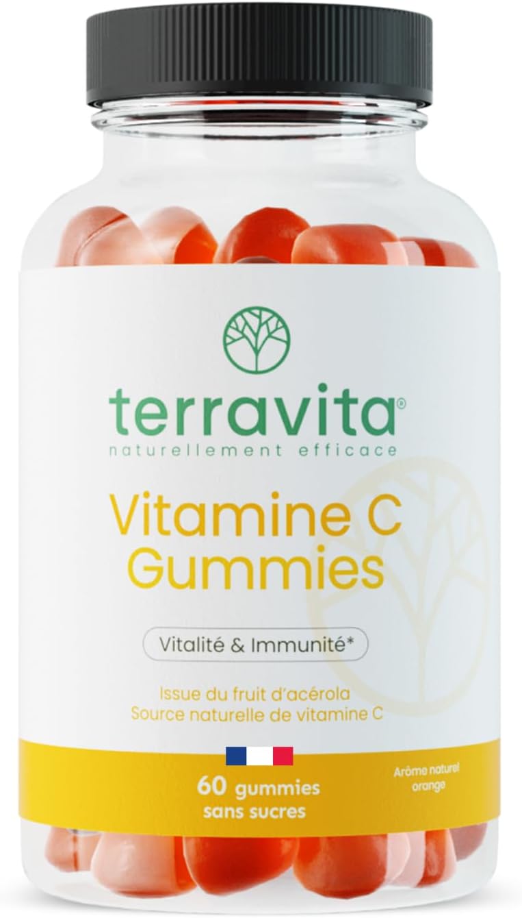 Acerola Vitamin C Gummies | Children & Adults | 1 Gummy = 100% AR | Energy - Tonus - Immunity | 60 Sugar-Free Gummies | Natural Orange Flavour | Vegan and Gelatin Free | Made in France | Terravita - Image 2