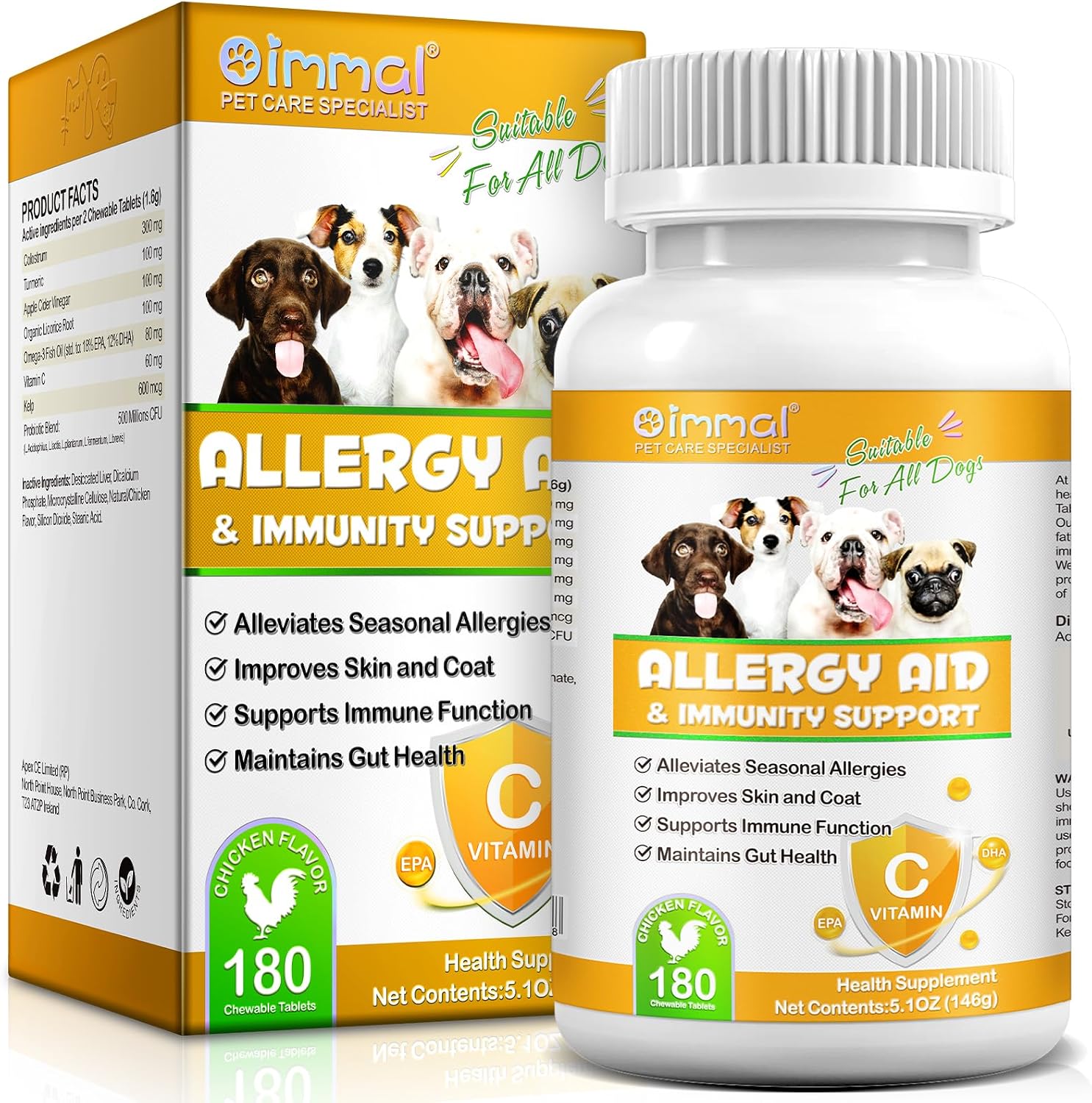 Anti-Demangement Dog, 180 x Allergy Tablets, Improves Skin and Coat, Relieves Seasonal Allergies, Supports Immune Function and Maintains Intestinal Health - Image 2