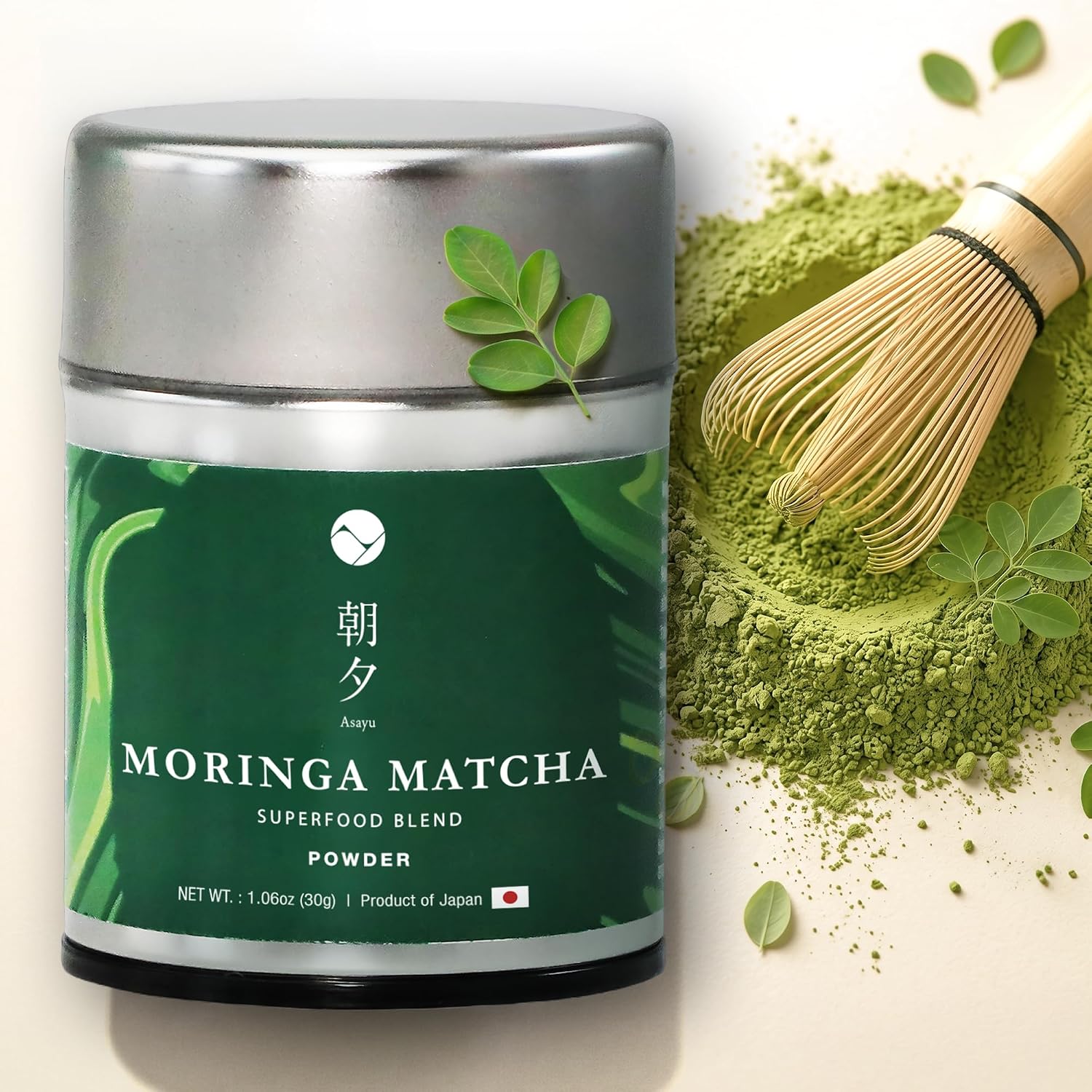 Asayu Japan Poudre de Matcha au Moringa, Mélange Naturel de Superaliments, Thé Matcha Fabriqué au Japon (Boîte de 30 g) - Image 2