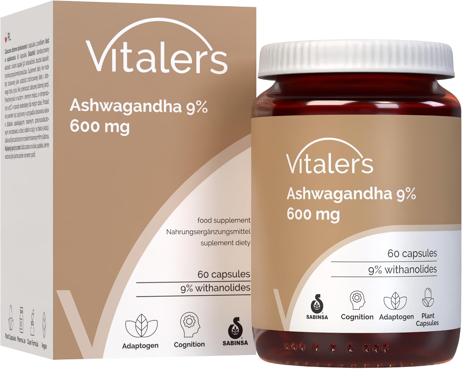 Ashwagandha 9% 600mg Vitaler's - 60 Capsules, Vegan, 2 Months Supplement, No Preservatives, Pure Composition - Image 2
