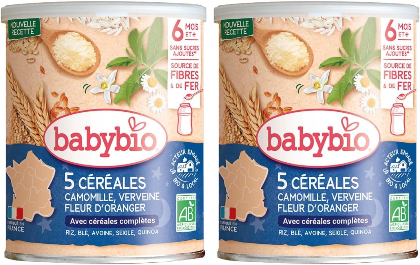 Babybio Verbena Orange Blossom Chamomile Cereal 6 Months + 220 g (Pack of 2) - Image 2