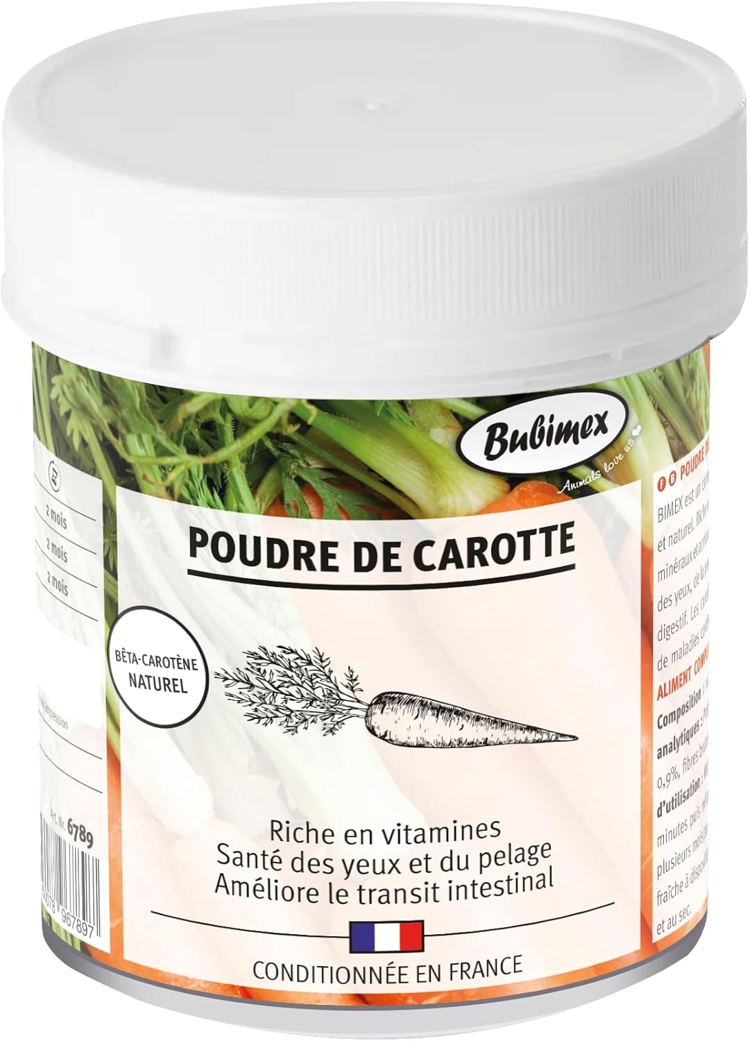 Bubimex - Carrot Powder - 100% Natural Food Supplement for Dogs and Cats - Rich in Beta-Carotene - Eye and Coat Health - Intestinal Transit - 400g - Image 2
