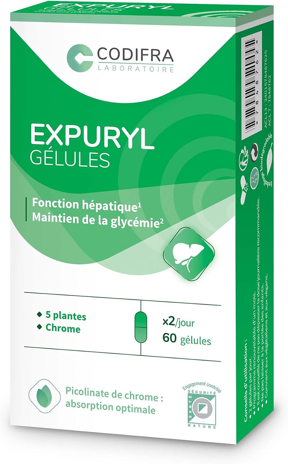 CODIFRA | Expuryl 60 Gélules | Phytodraineur Détox | Artichaut, Pissenlit, Cassis, melon d'eau, cannelle, Chrome - Image 2