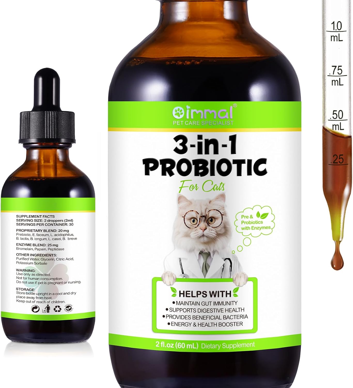 Cat Probiotic 60ml, Cat Probiotic Drops, to Support Gut Health, Strengthen the Immune System, Relieve Gastrointestinal Pain, Pre-and Probiotics with - Image 2