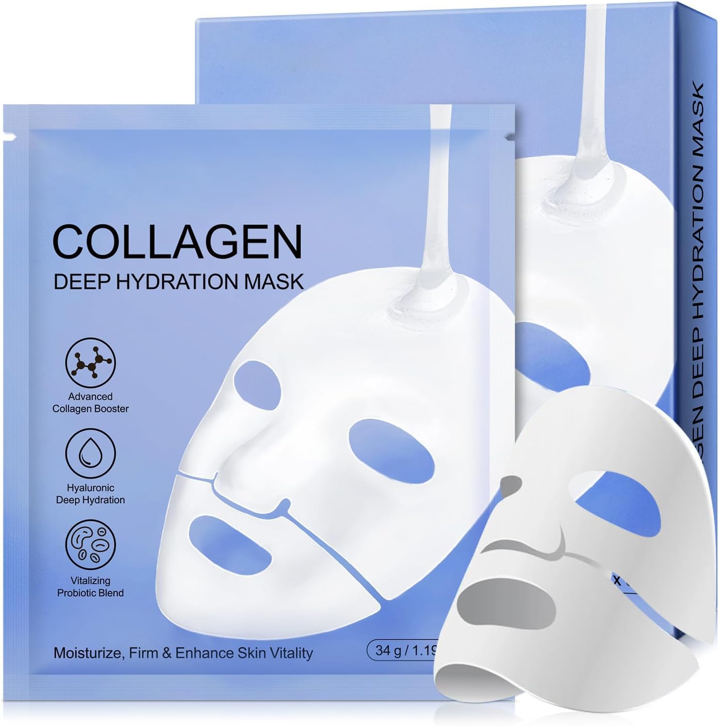 Collagen Mask (Pack of 6), Hydrating Hydrogel Night Mask for Women, Shrinking Pores, Improving Elasticity, for All Skin Types - Image 2