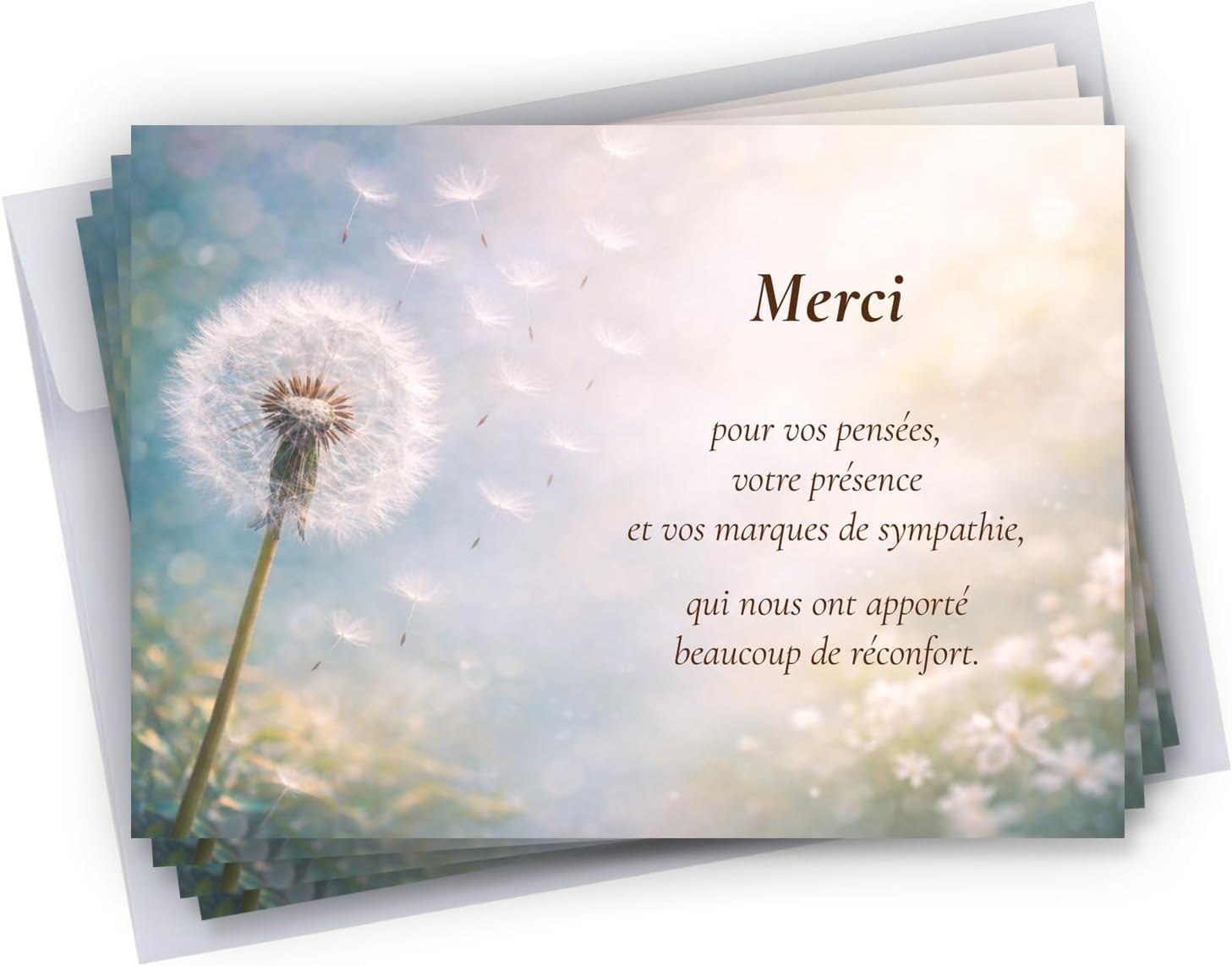 Death Sympathy Thank You Cards + 25 Self-Adhesive Envelopes Dandelion Design 10 x 15 cm Pack of 25 - Image 2