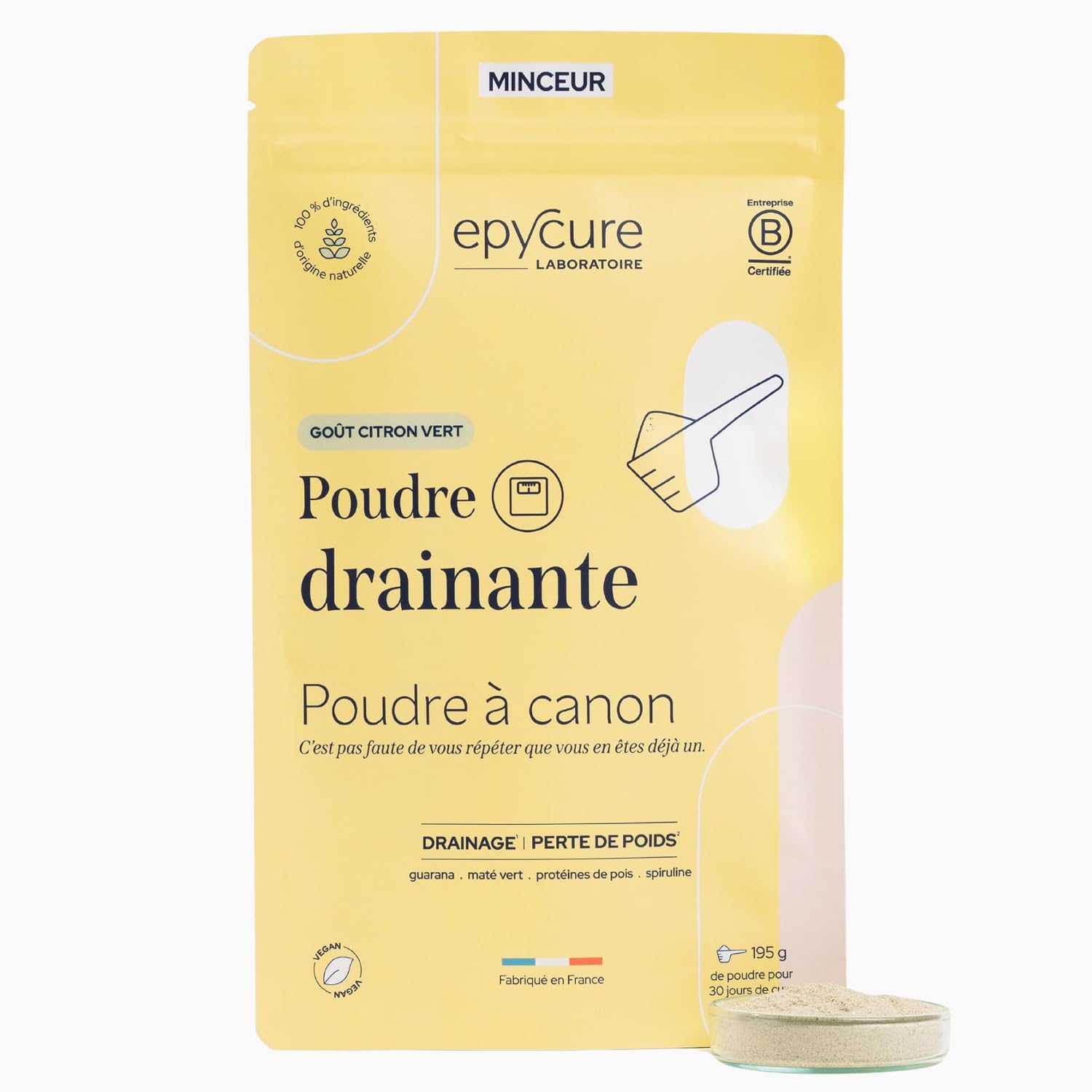EPYCURE - Draining Powder - Detox, Weight Control, Natural Appetite Suppressant - 100% Natural - Guarana, Green Mate, Spirulina - 1 Month - Lactose Free, Gluten Free - Made in France - Image 2
