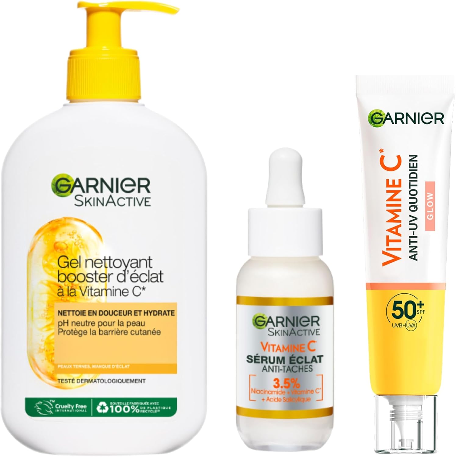 Garnier SkinActive Vitamin C Radiance Routine Set - Radiance Booster Cleansing Gel + Anti-Dark Spot Serum + Glow Daily Anti-UV Fluid SPF50+ - Enriched with Vitamin C - All Skin Types - Image 2