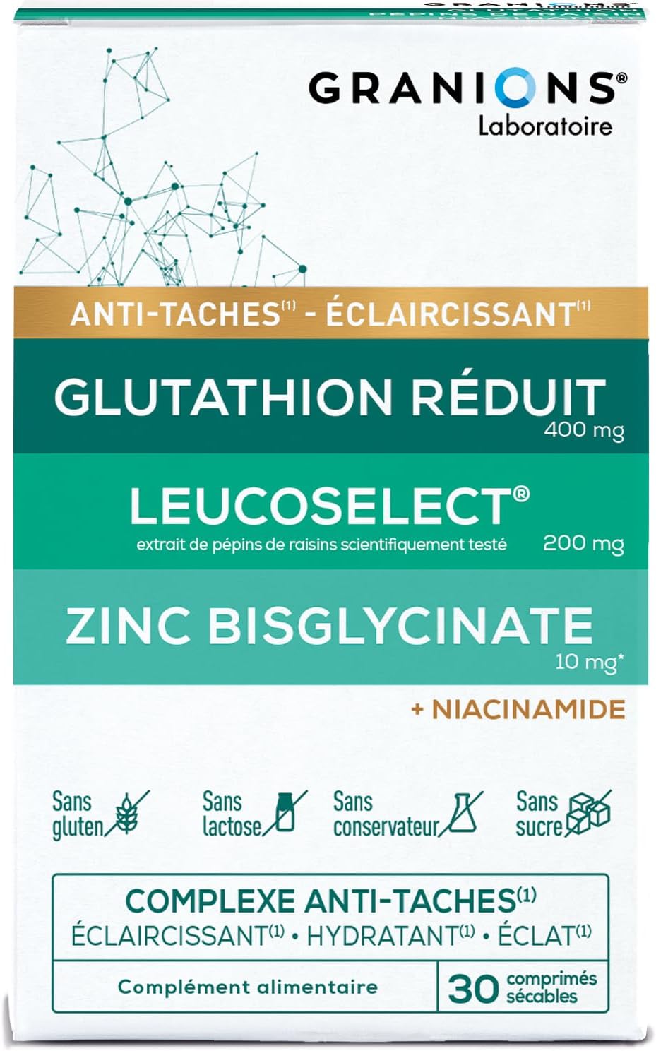 Glutathione Niacinamide Granions - Zinc Selenium Face Stain - 1 Month | Promotes an even and radiant, brightening and moisturizing complexion with vitamin C and zinc bisglycinate - 1 month cure - Image 2