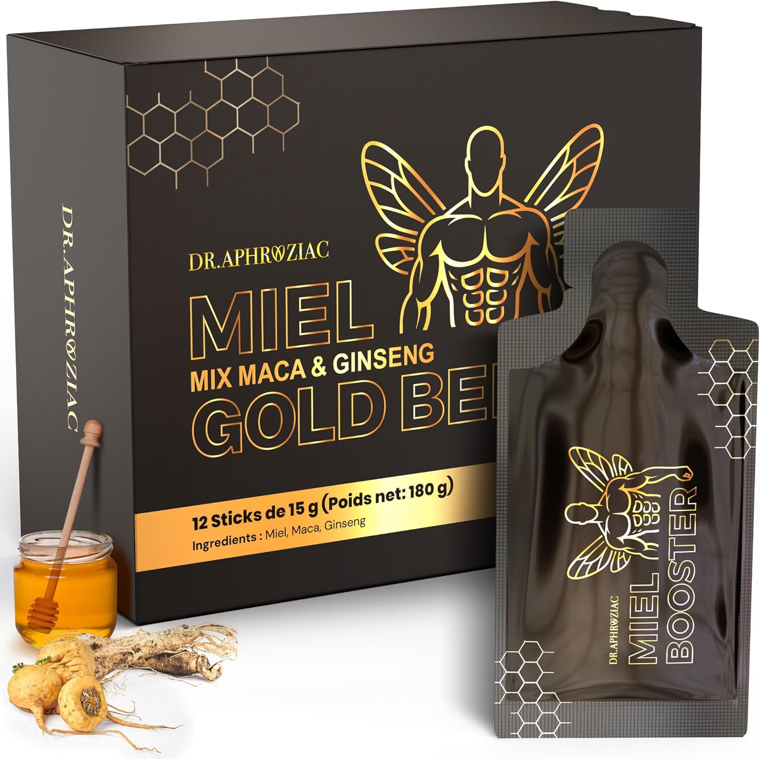 Honey by DR.APHROZIAC – 12 practical sticks of 15 g – Maca & Ginseng – Soft flavor, silky texture – An authentic and distinguished experience - Image 2