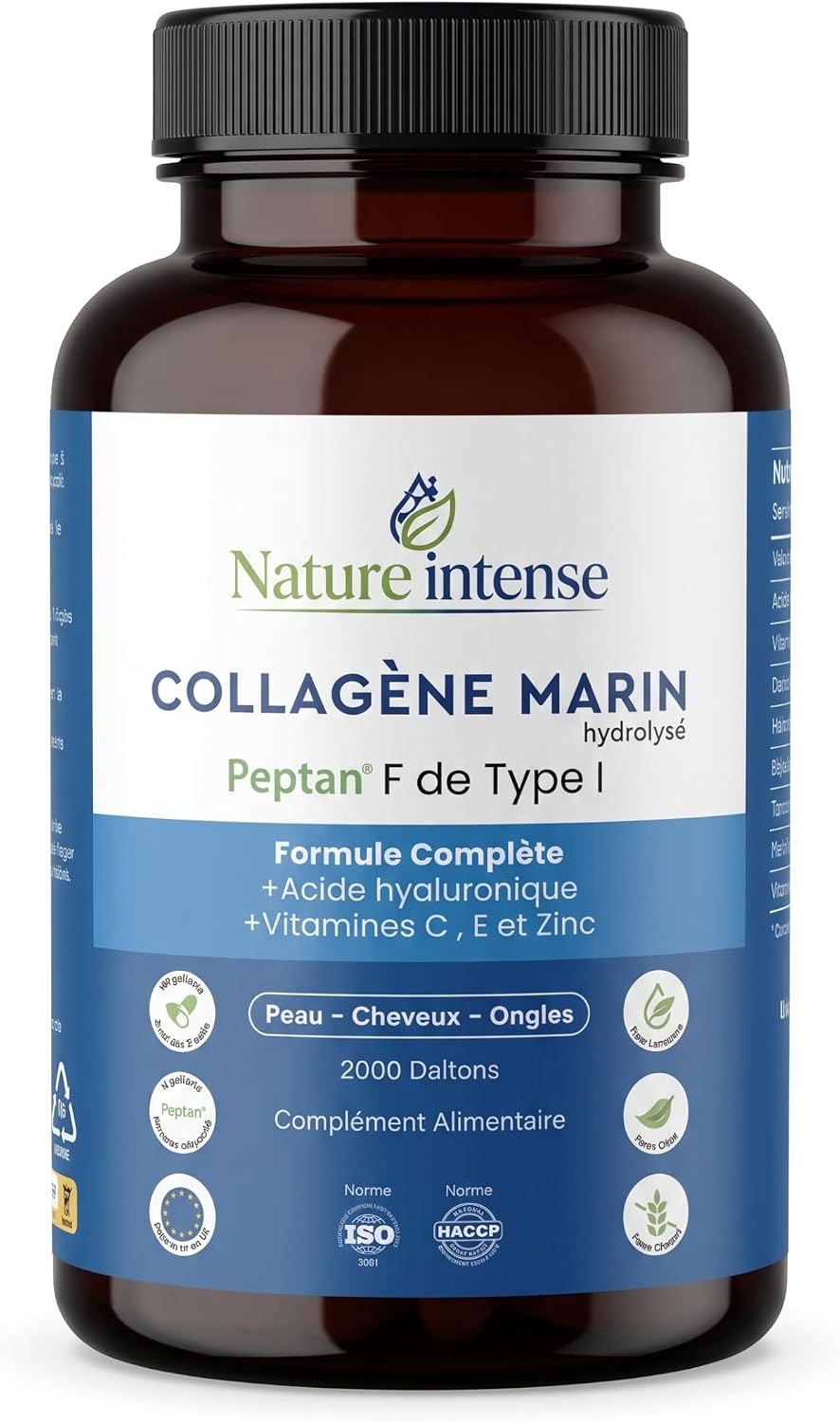 Hydrolysed Marine Collagen Peptan® F & Type I 2000DA Hyaluronic Acid + Vitamin C & Zinc Collagen Supplement for Hair, Skin & Nails 120 Capsules 2 Months - Image 2