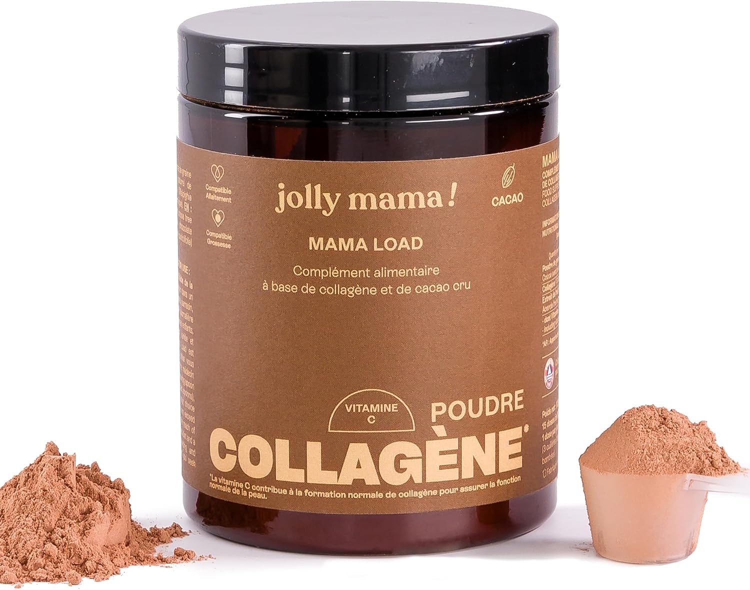 Jolly mama! Mama Load | Drinking Powder, Cocoa Marine Collagen | Vitamin C Enriched | Skin & Cartilage | Gluten Free | Pregnancy & Breastfeeding Compatible | Made in France | 112g Jar - Image 2
